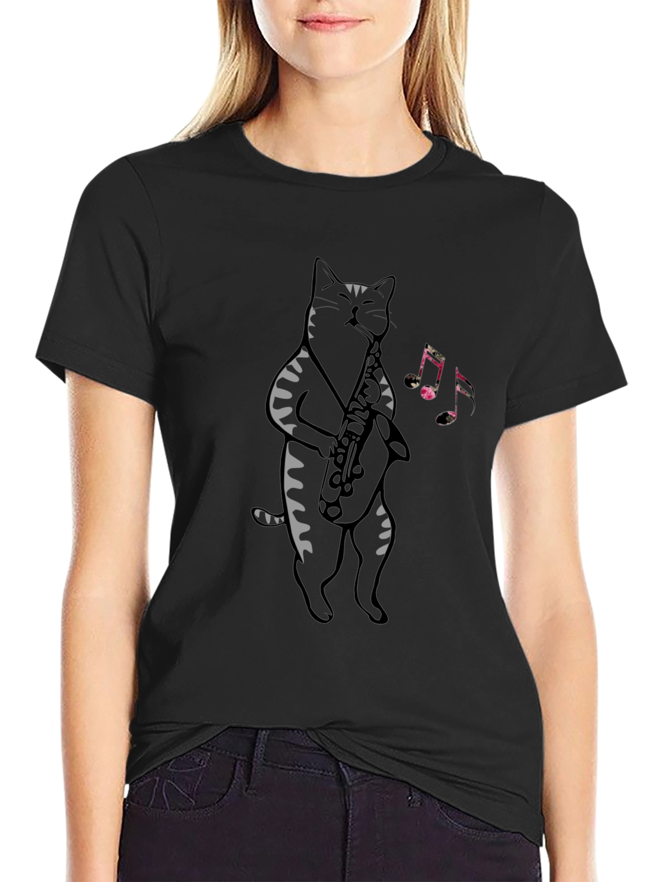 Cat Saxophone Graphic Tee - Cool Musical Cat T-Shirt