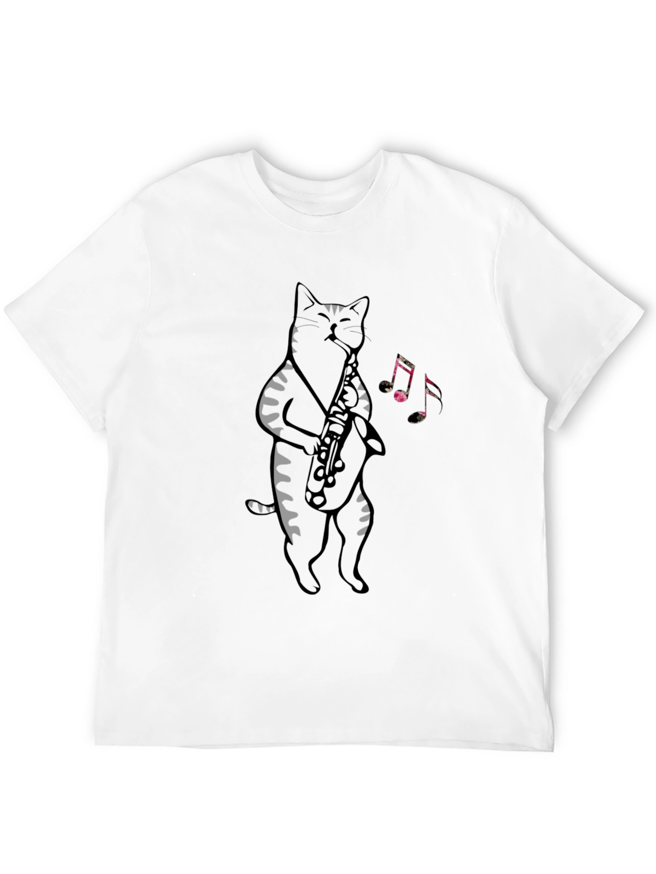 Cat Saxophone Graphic Tee - Cool Musical Cat T-Shirt