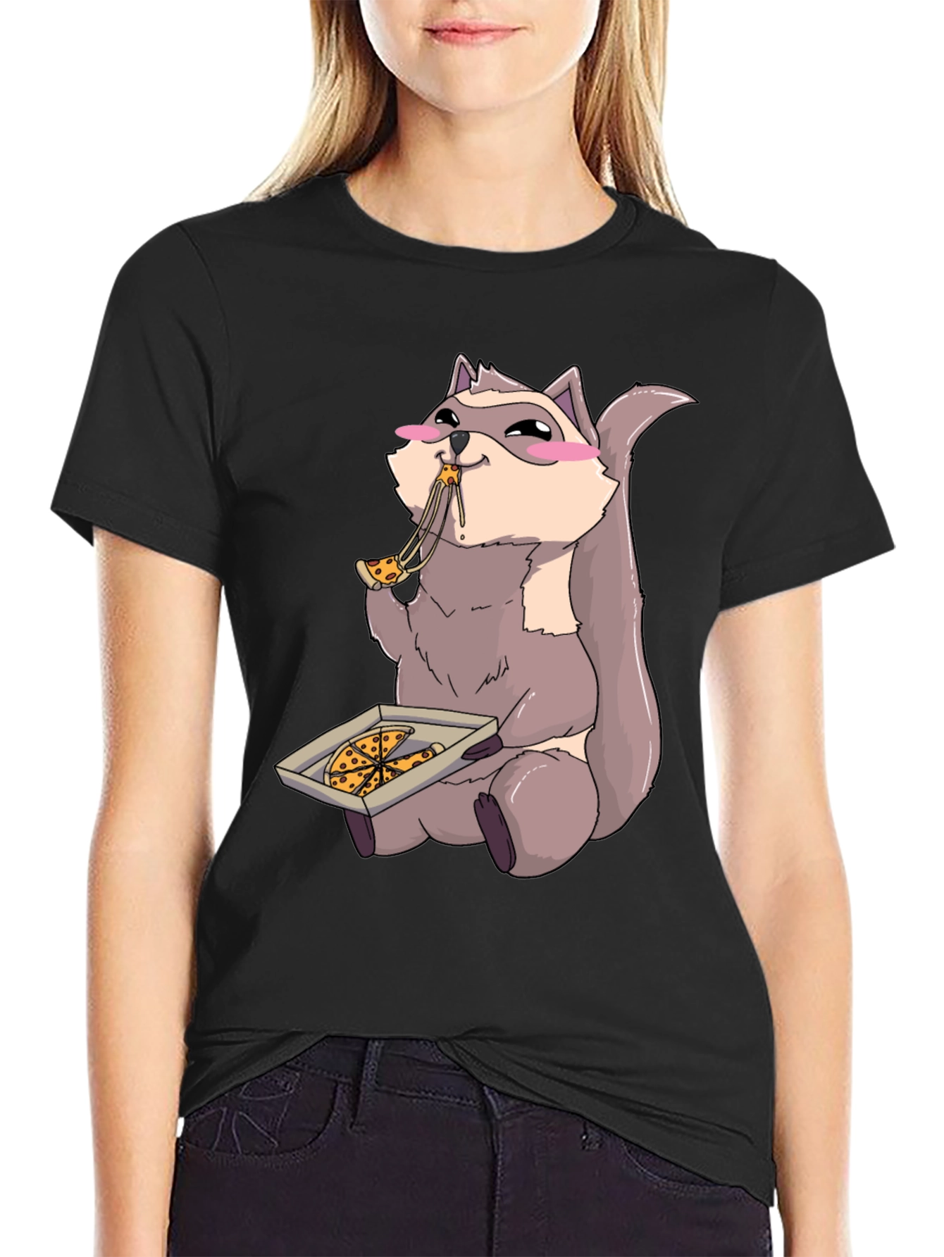 Pizza Loving Raccoon Graphic T-Shirt