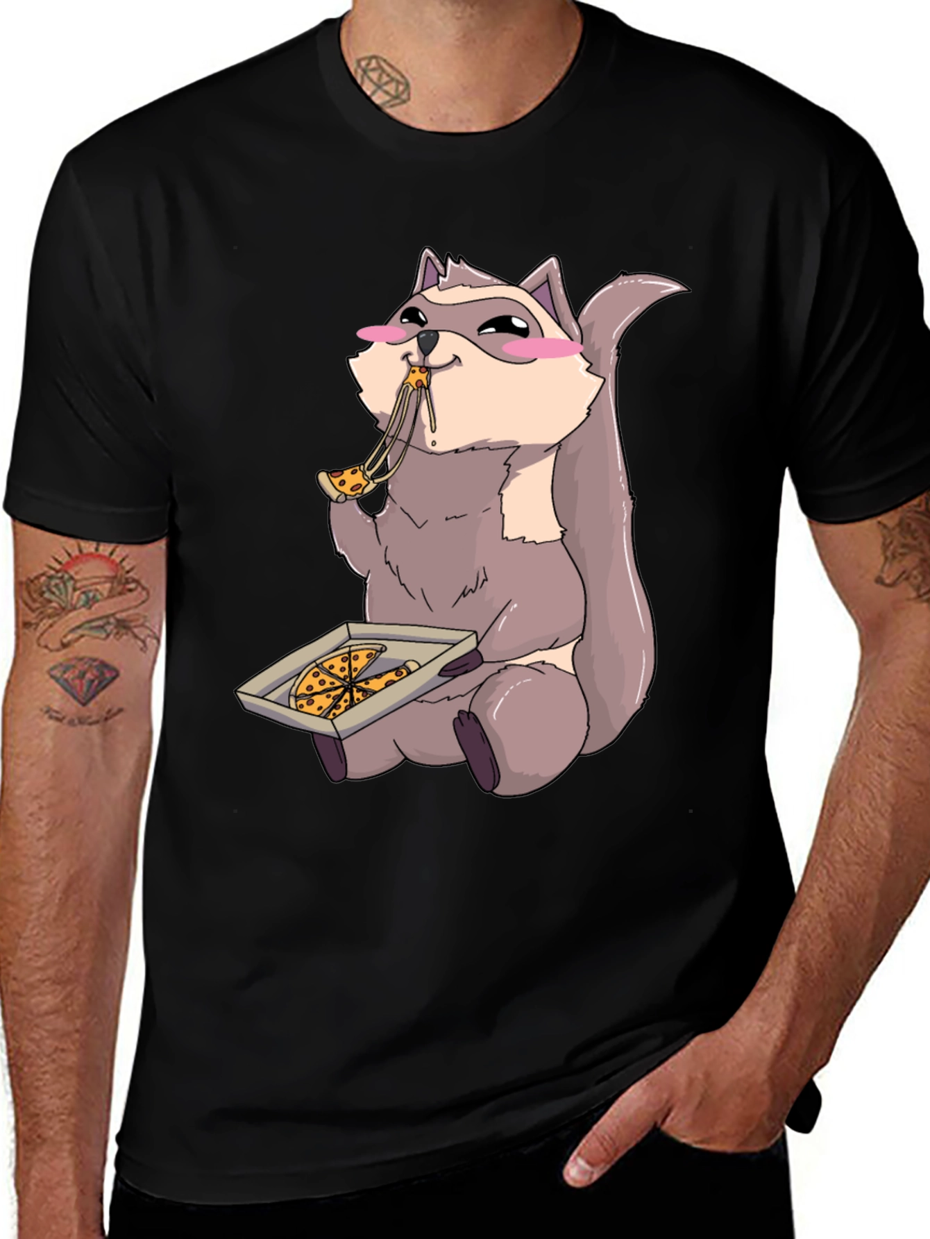 Pizza Loving Raccoon Graphic T-Shirt