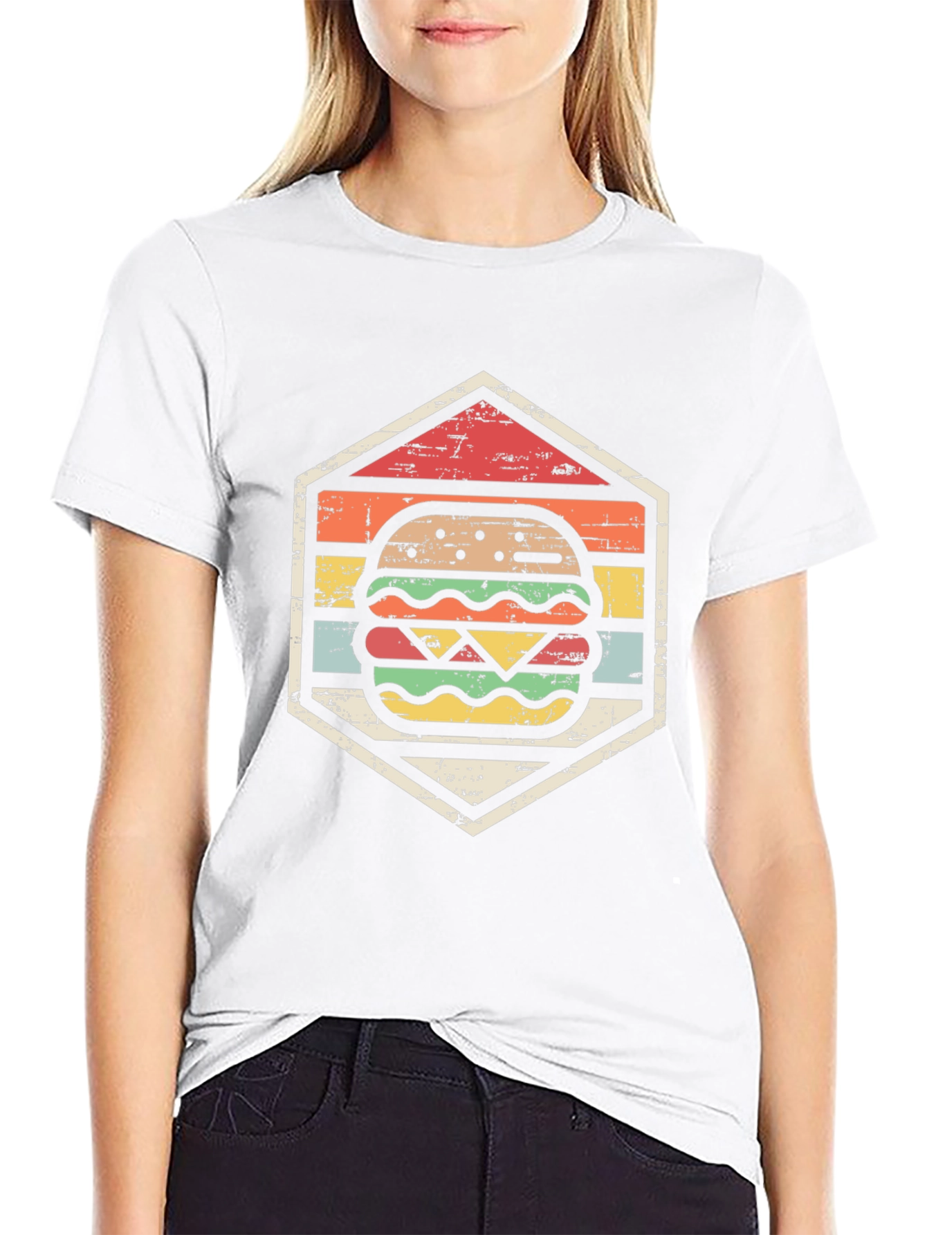 Retro Burger Graphic Tee - Black Cotton T-Shirt