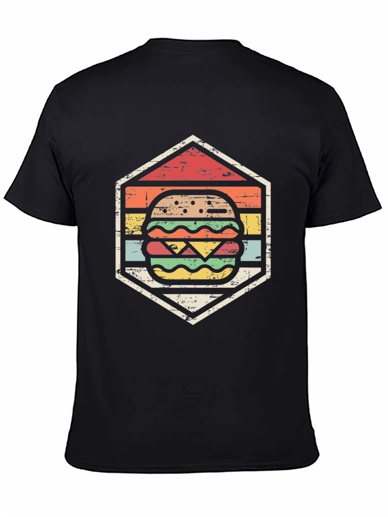 Retro Burger Graphic Tee - Black Cotton T-Shirt