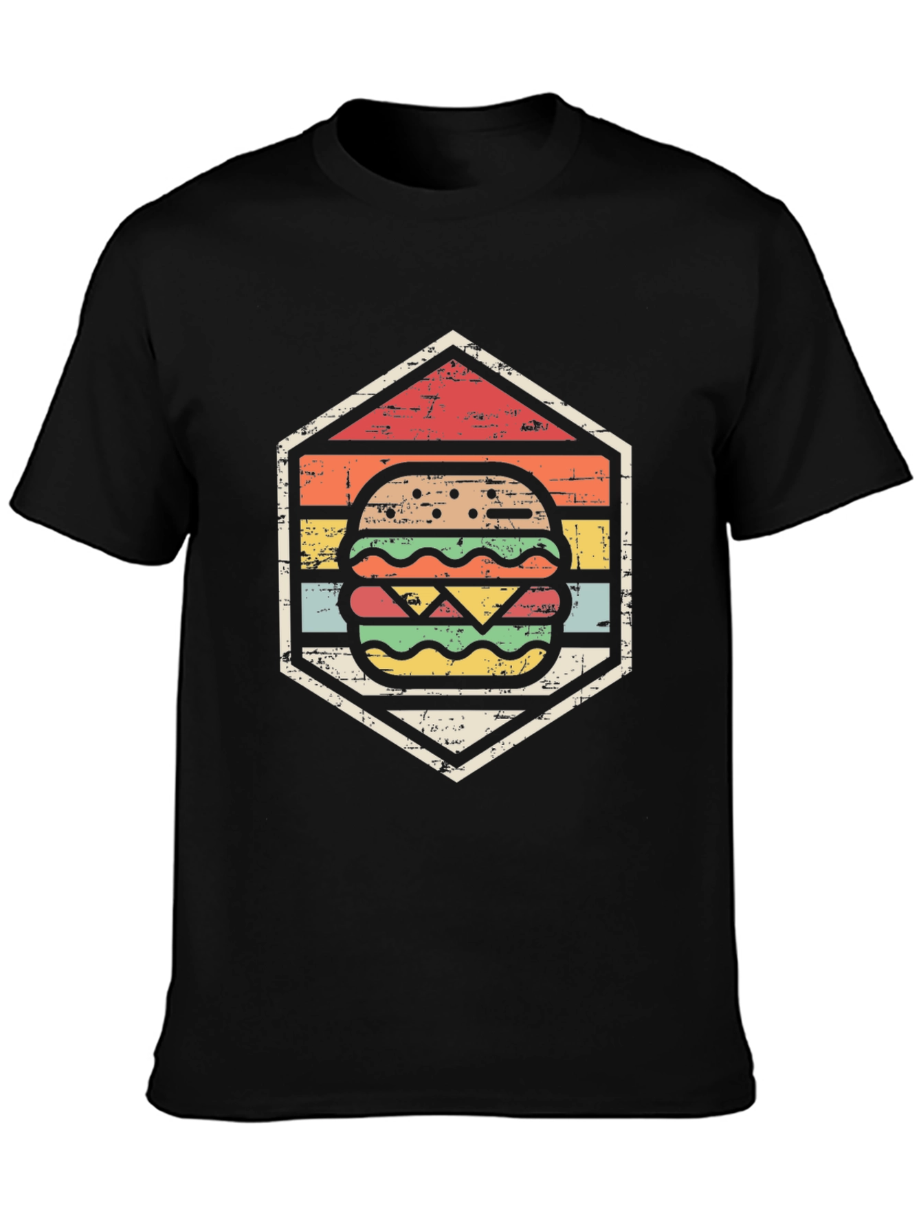 Retro Burger Graphic Tee - Black Cotton T-Shirt
