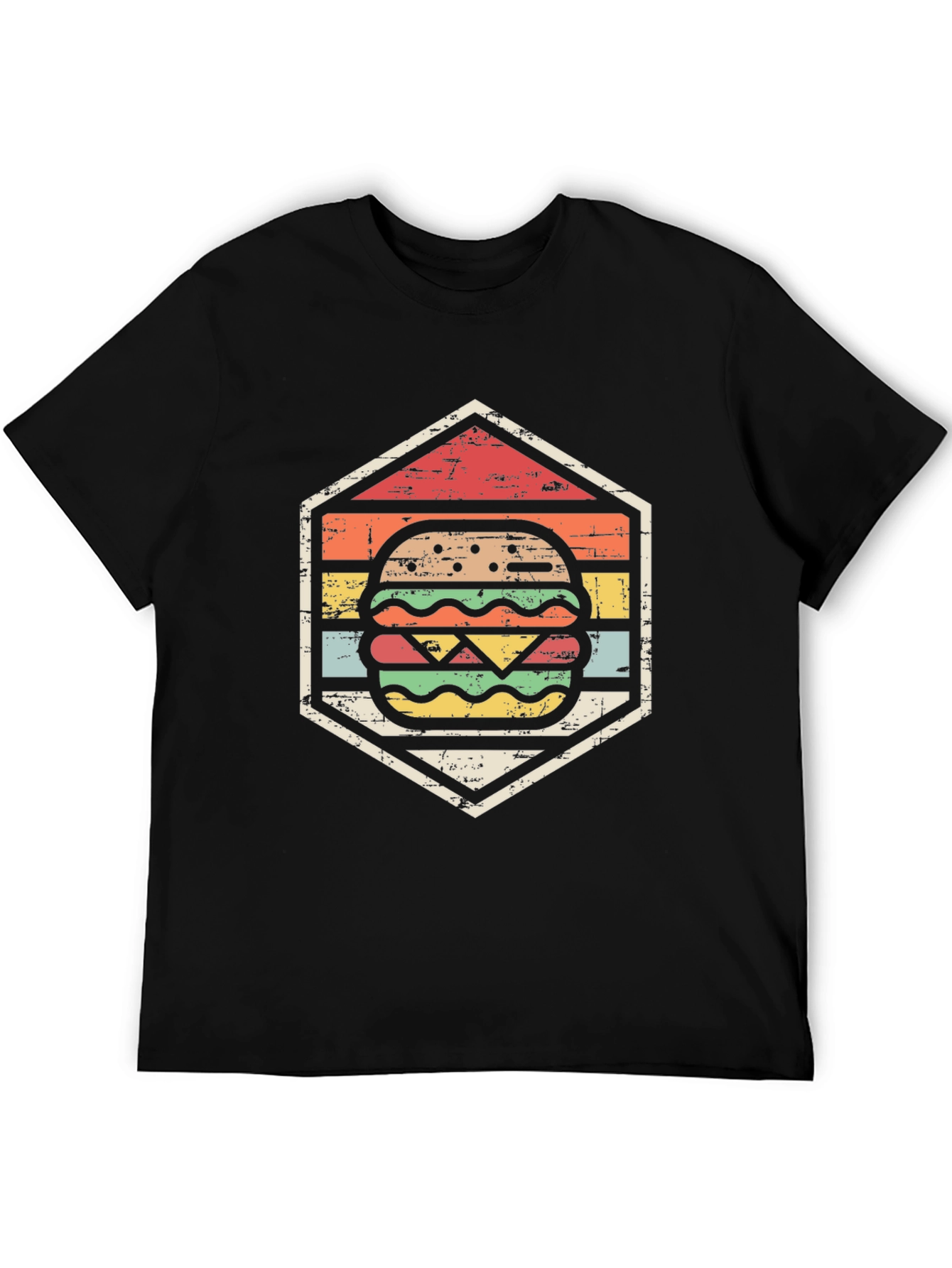 Retro Burger Graphic Tee - Black Cotton T-Shirt