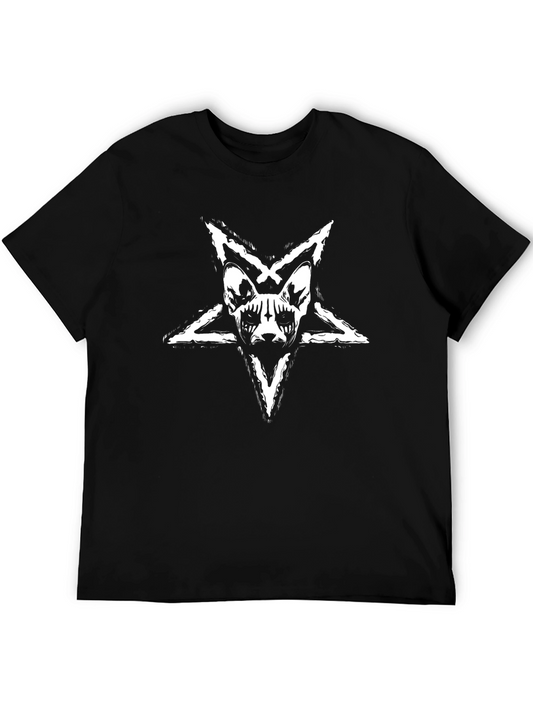 Black T-Shirt with Baphomet Cat Star Design