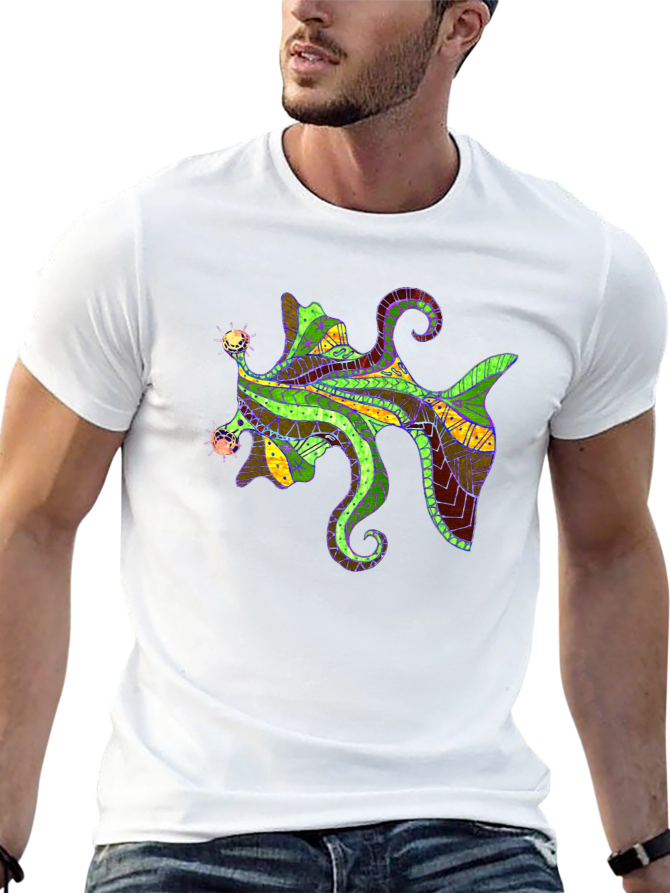 Abstract Fish Graphic Tee - Mens Black T-Shirt