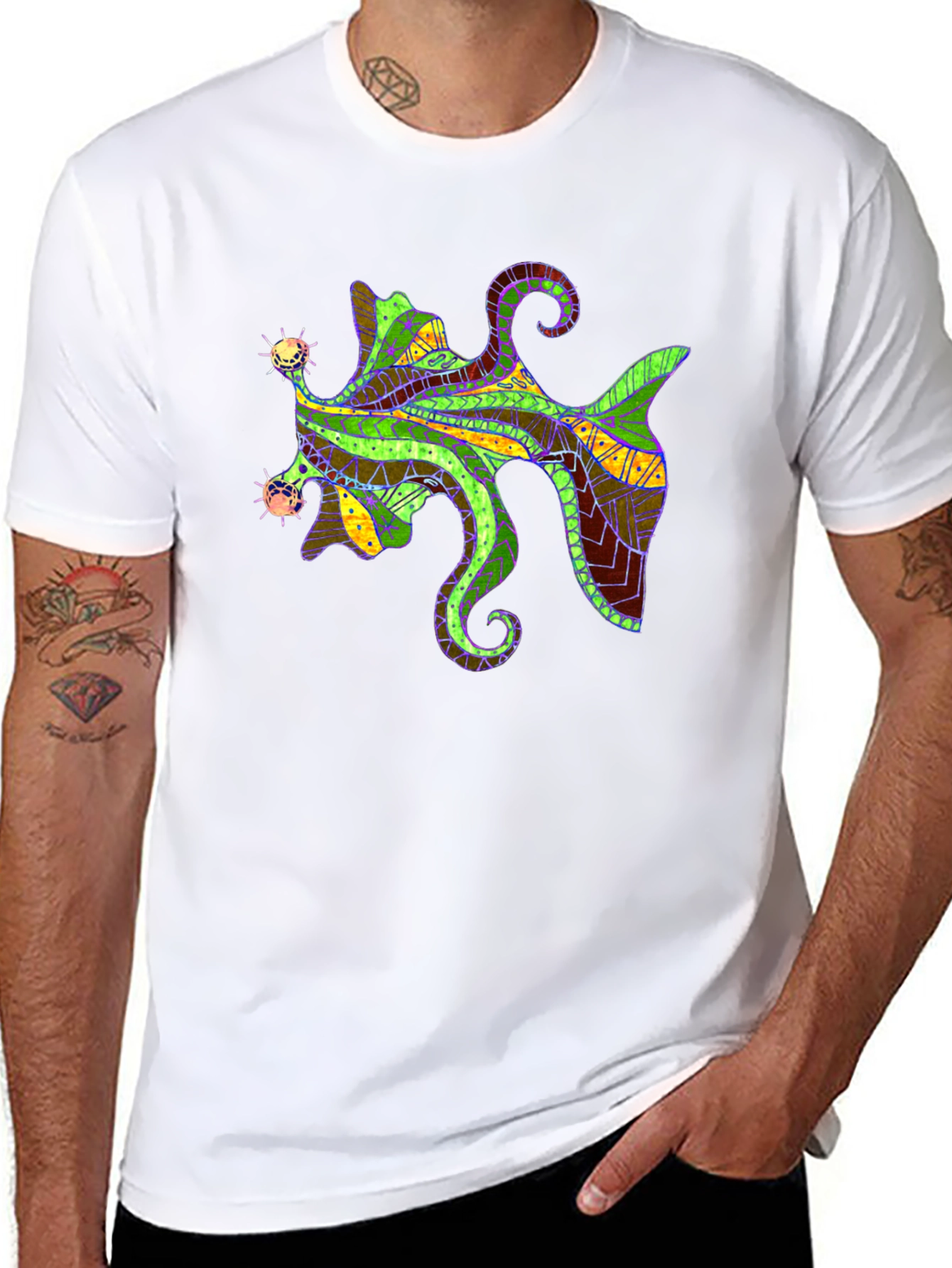 Abstract Fish Graphic Tee - Mens Black T-Shirt
