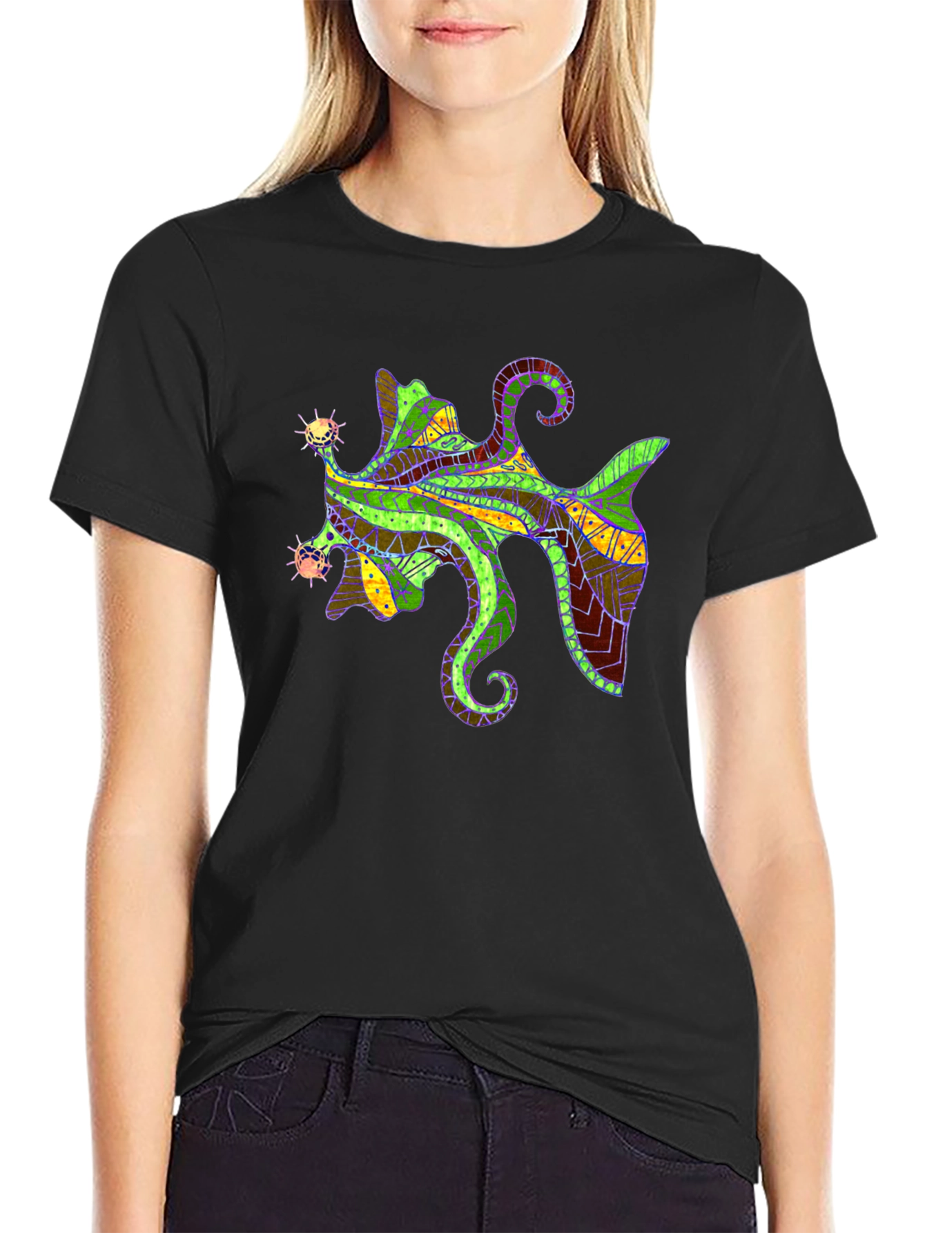 Abstract Fish Graphic Tee - Mens Black T-Shirt