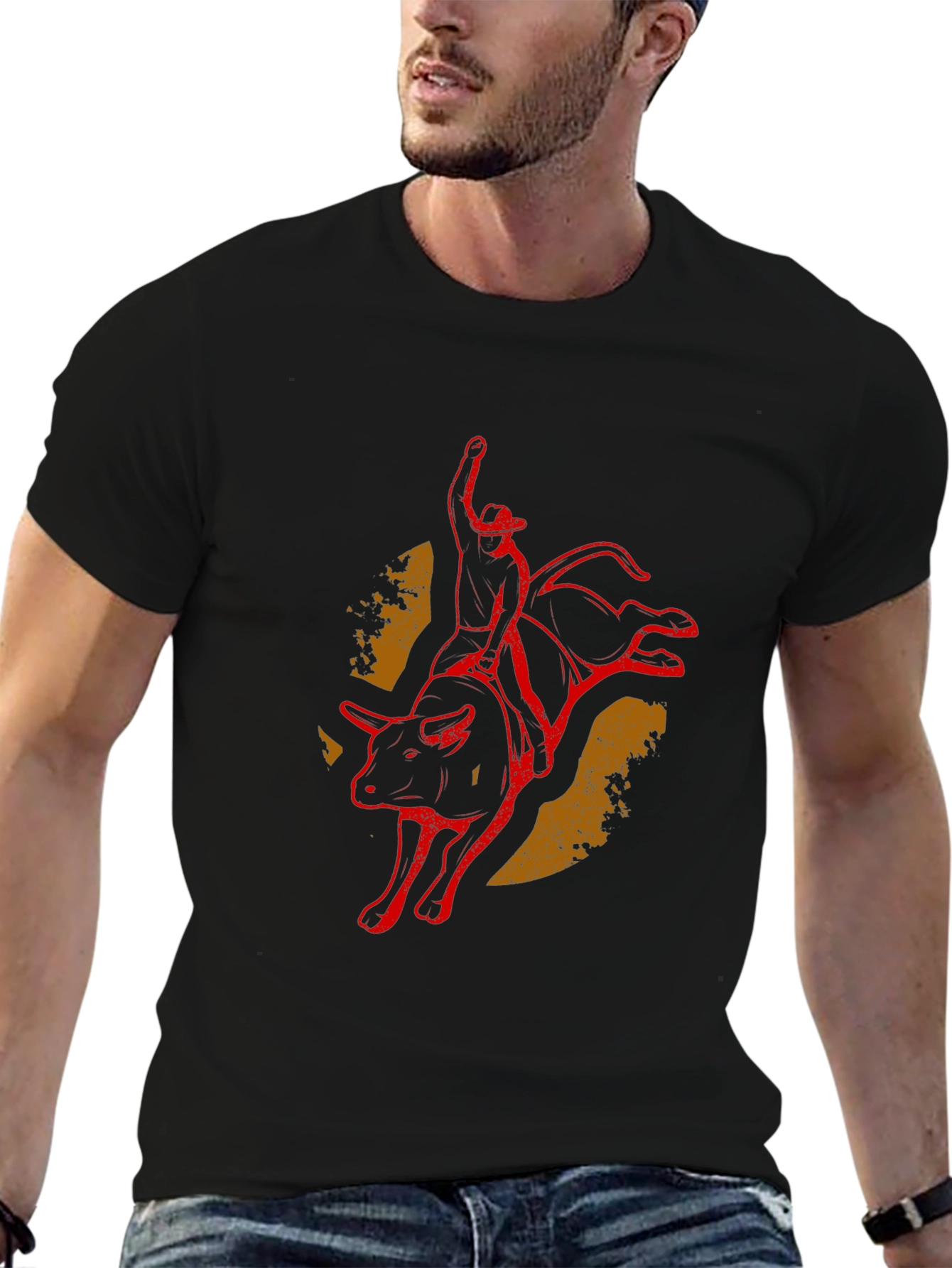 Bull Rider Graphic Tee - Black Cotton Blend