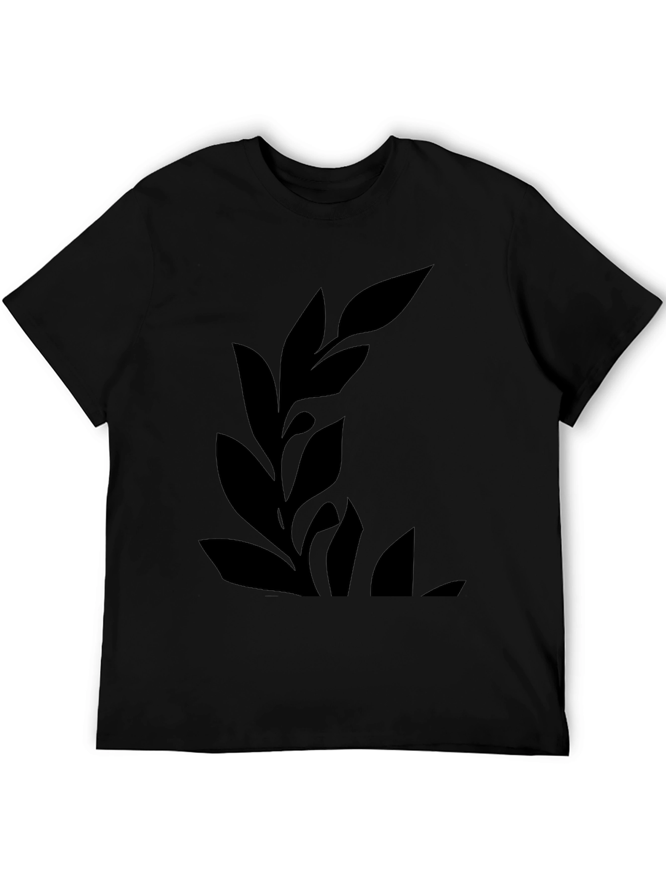 Mens Black Graphic Tee - Botanical Leaf Design