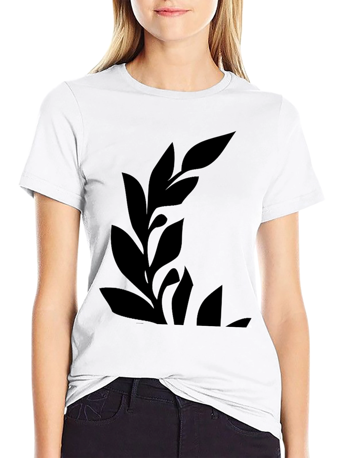 Mens Black Graphic Tee - Botanical Leaf Design