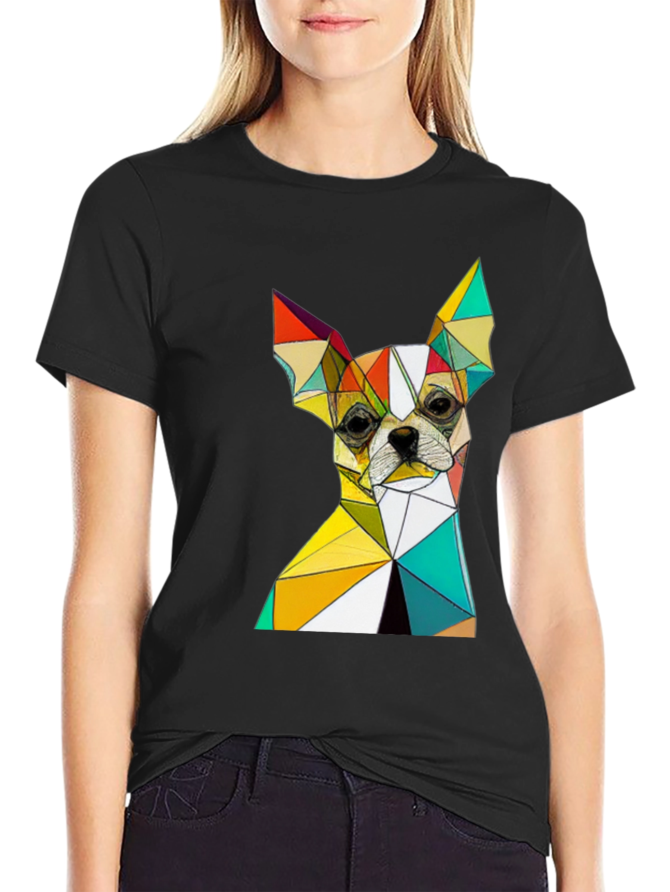 Geometric Chihuahua Graphic Black T-Shirt
