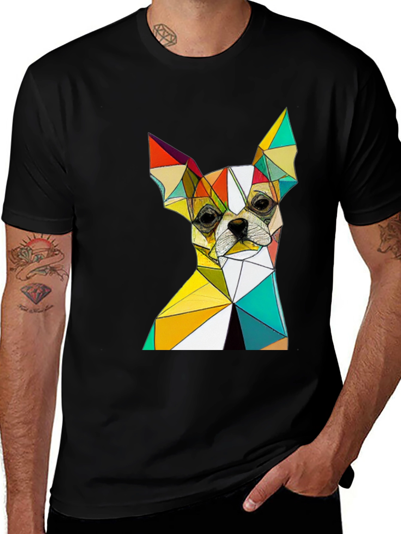 Geometric Chihuahua Graphic Black T-Shirt