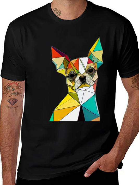 Geometric Chihuahua Graphic Black T-Shirt
