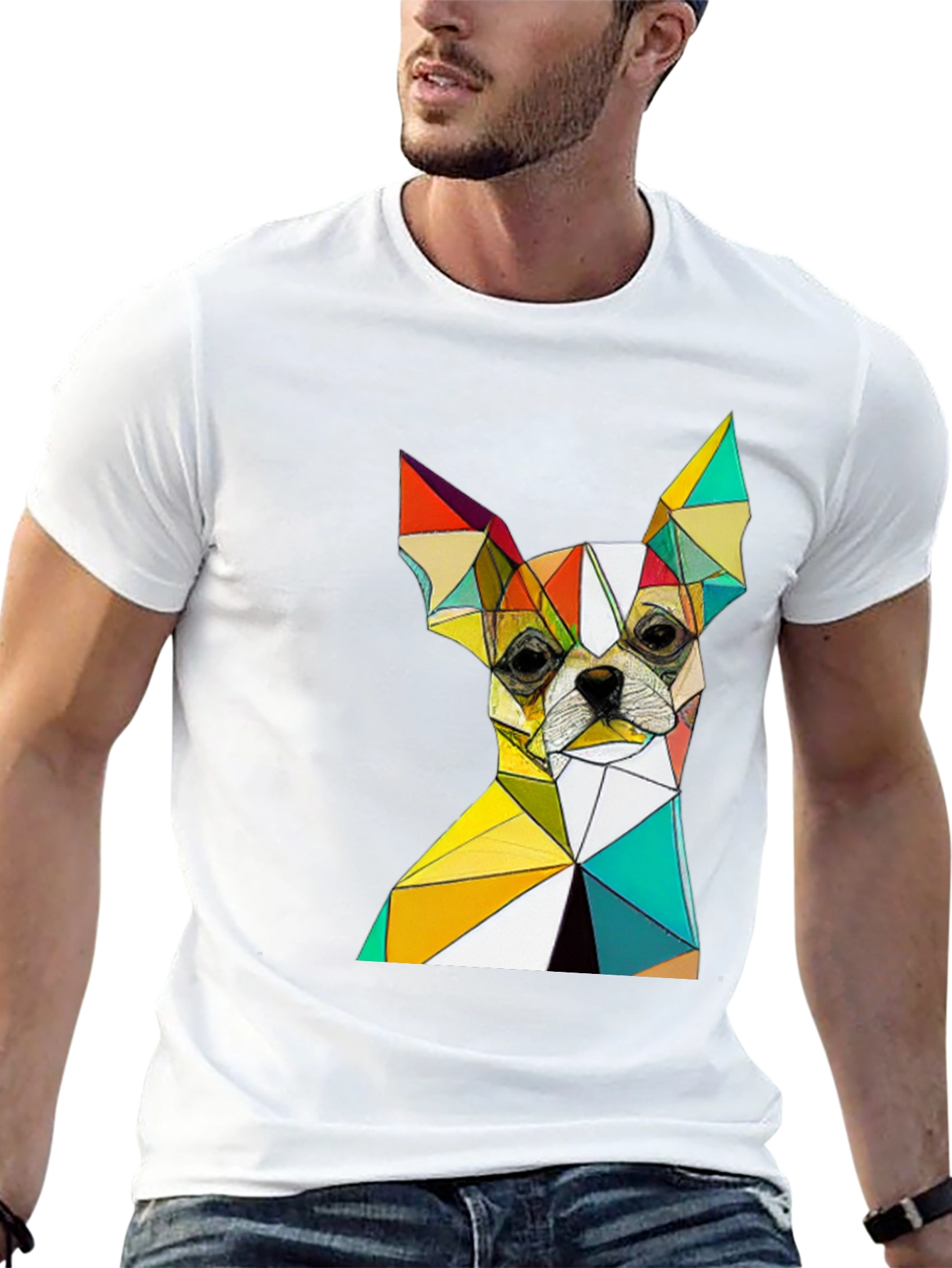 Geometric Chihuahua Graphic Black T-Shirt