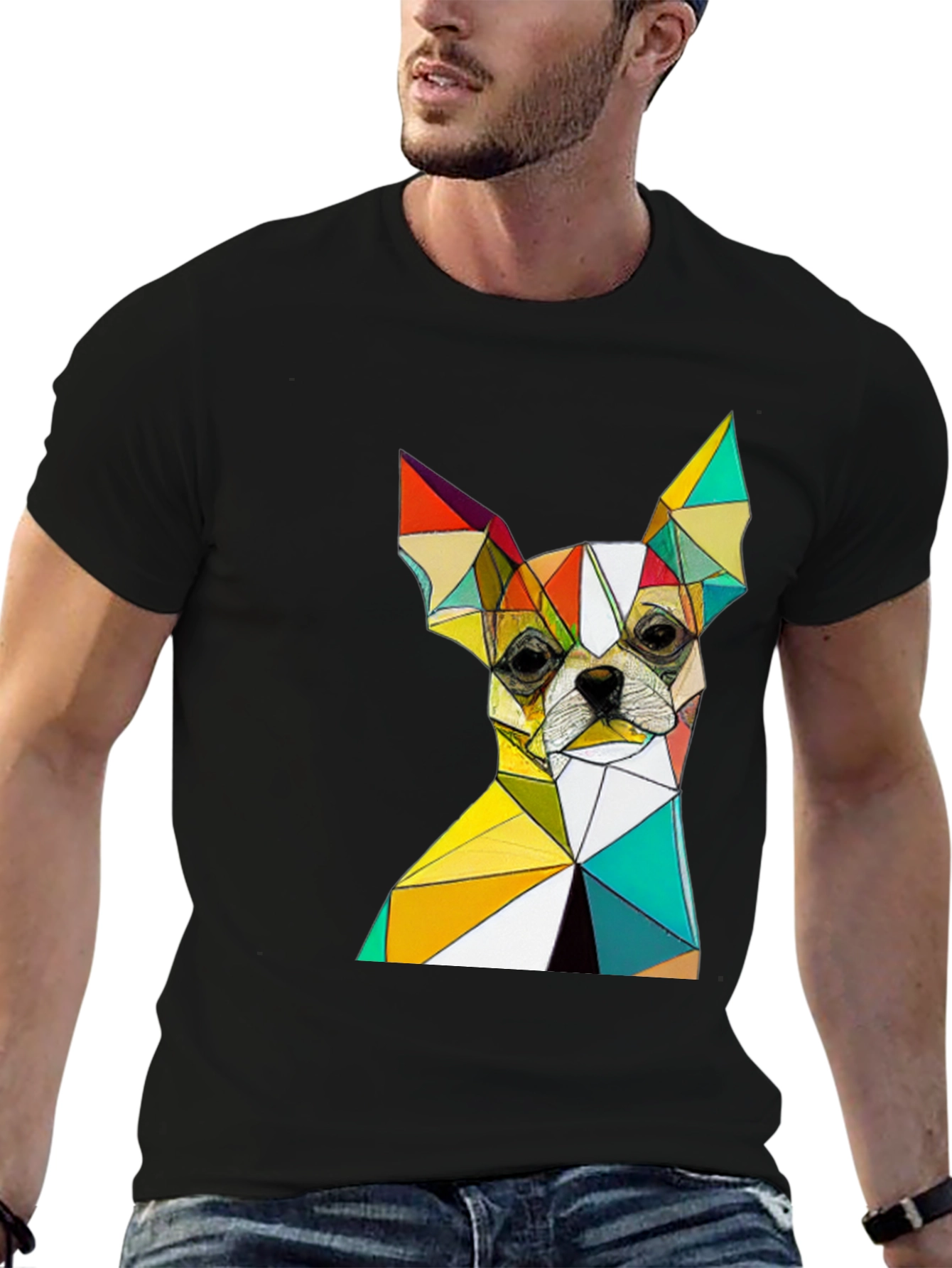 Geometric Chihuahua Graphic Black T-Shirt