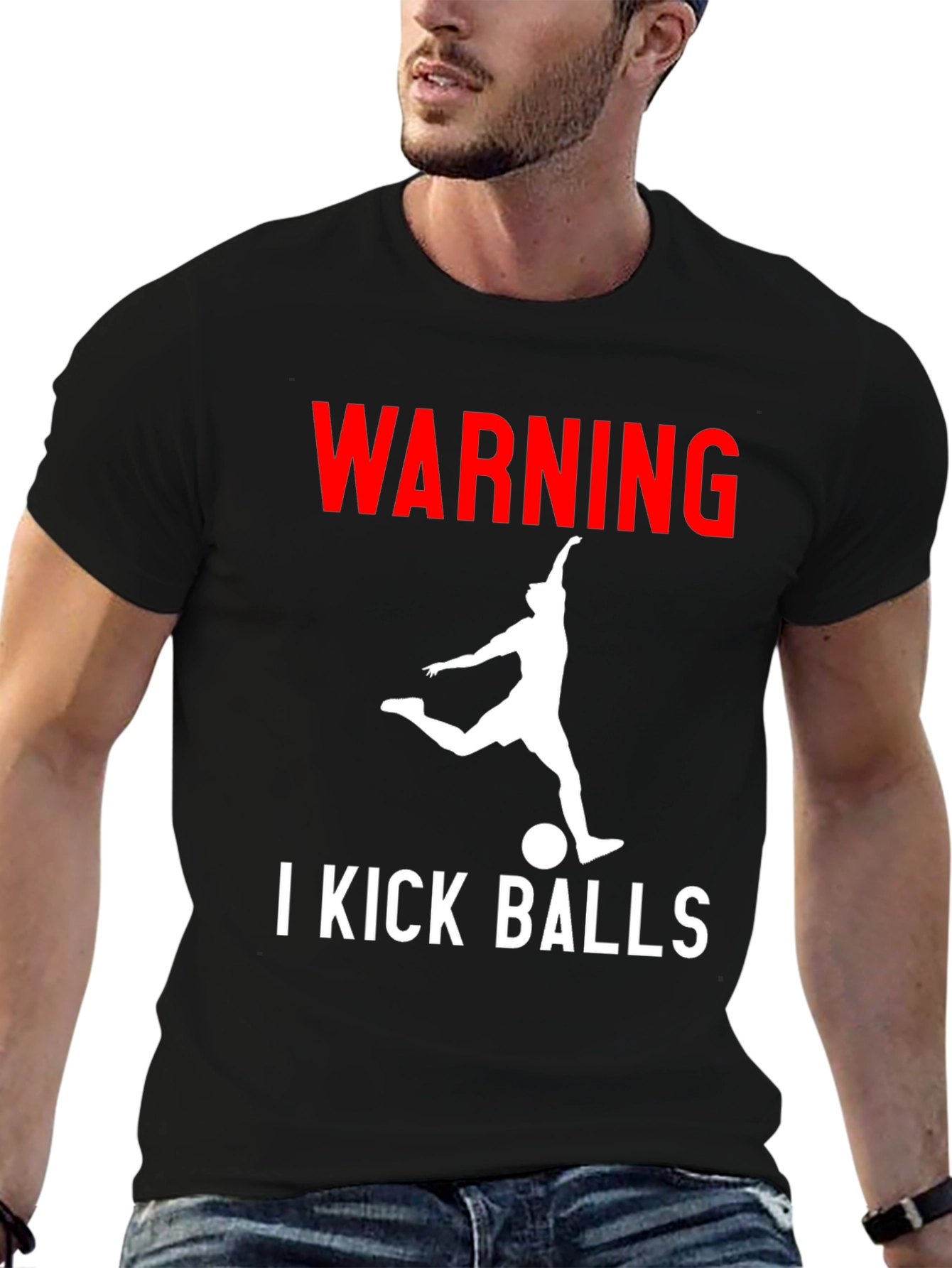 Warning: I Kick Balls Graphic Tee - Black