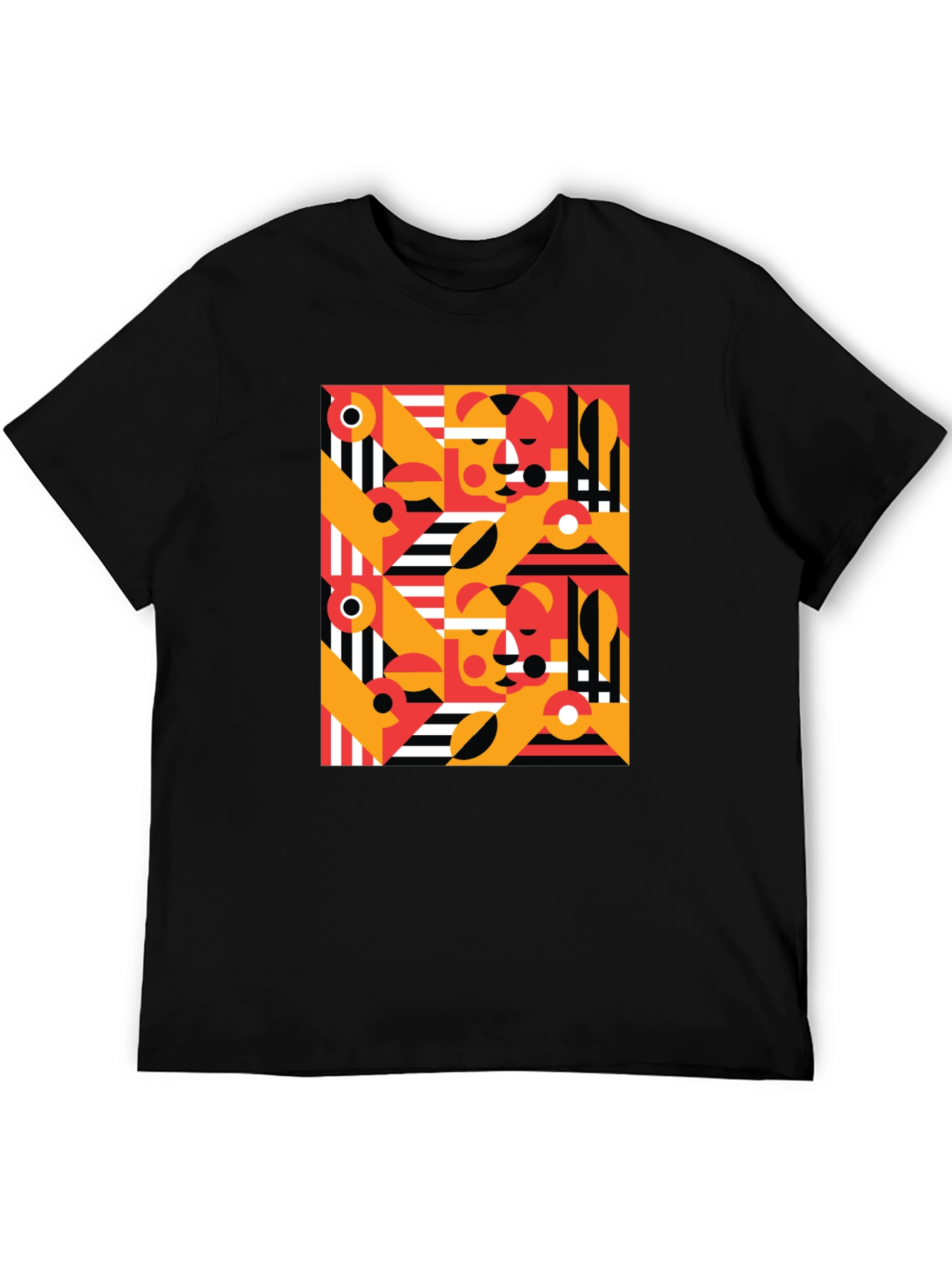 Abstract Geometric Pattern Black T-Shirt