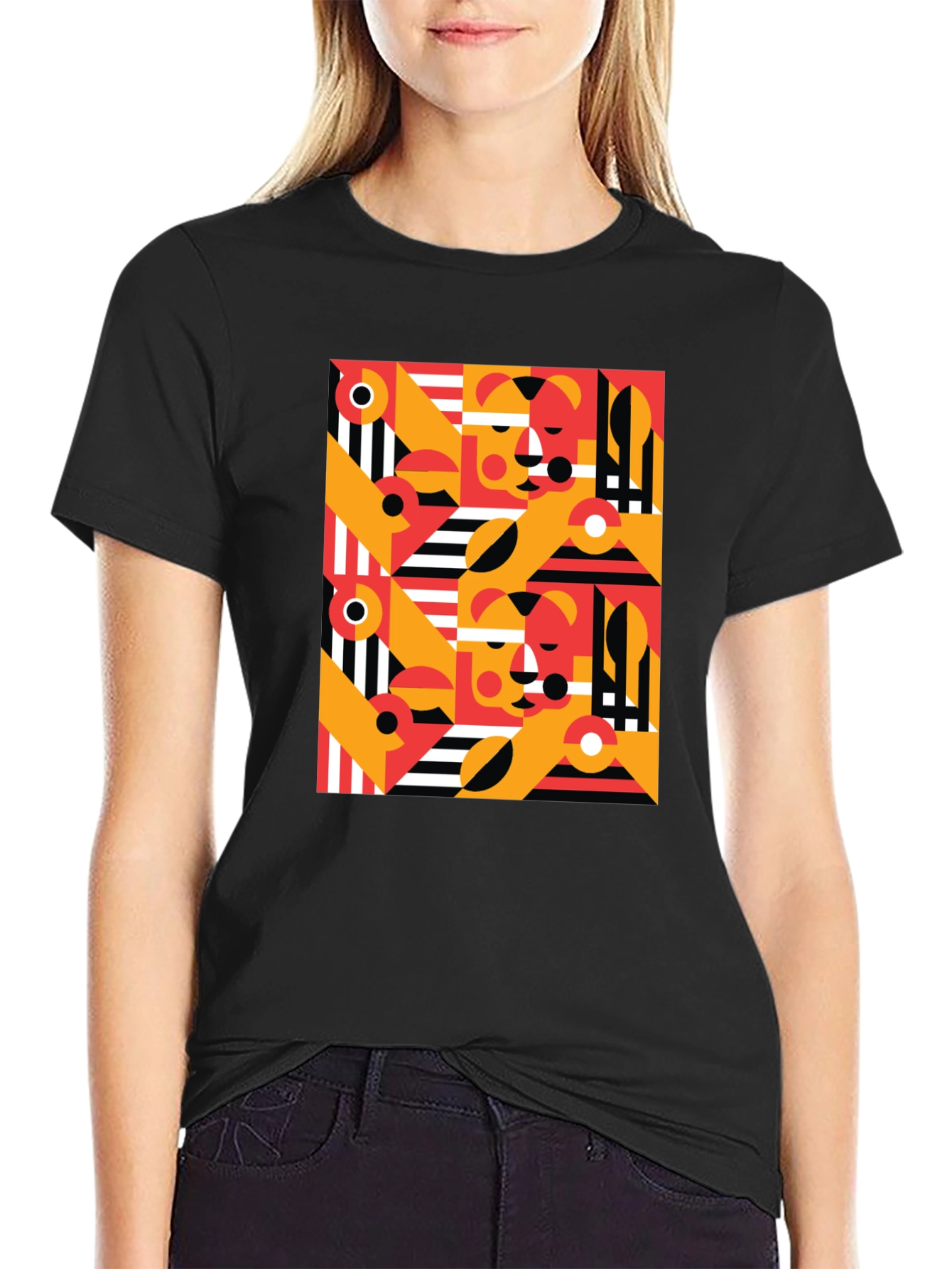 Abstract Geometric Pattern Black T-Shirt