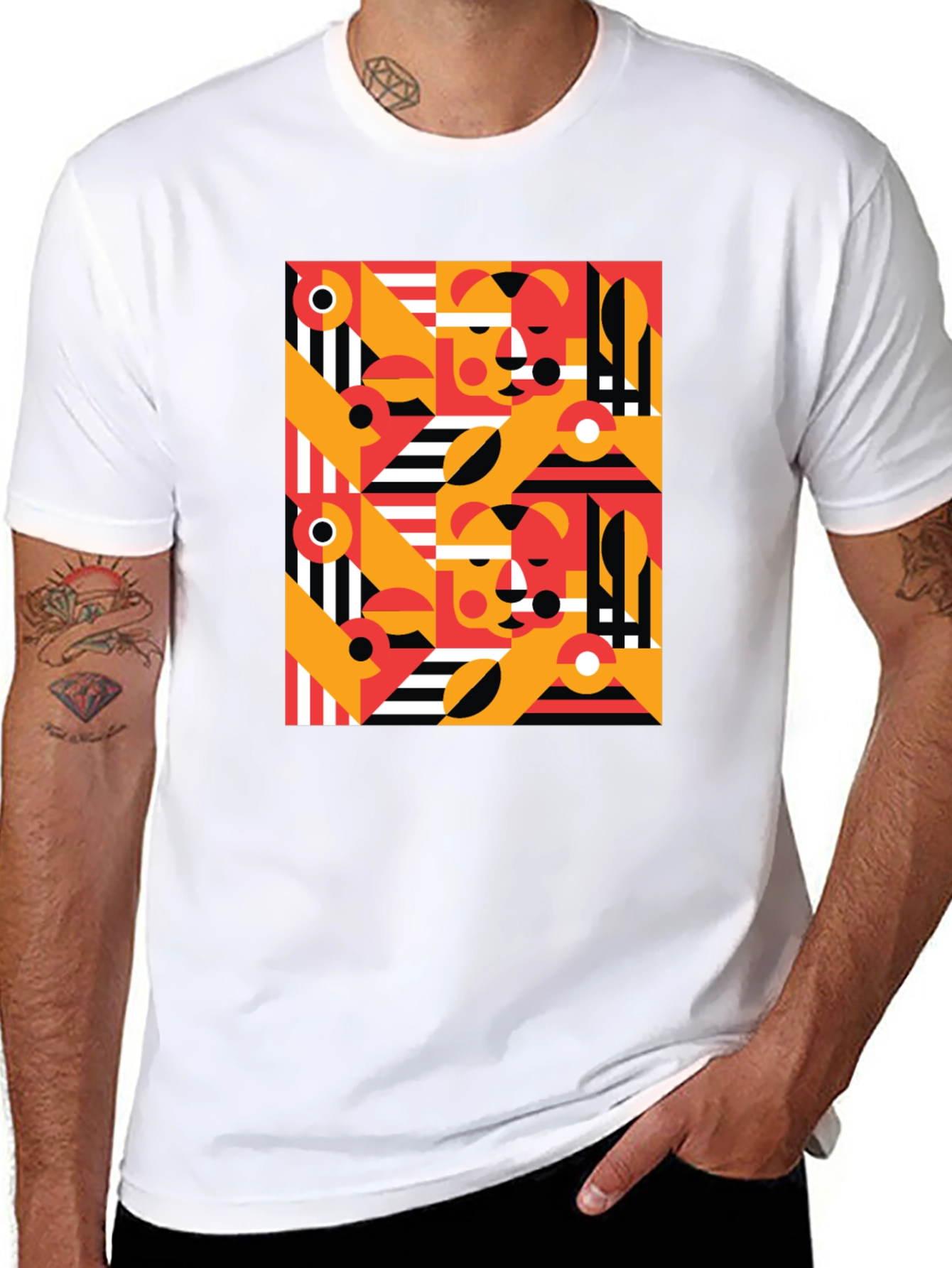 Abstract Geometric Pattern Black T-Shirt