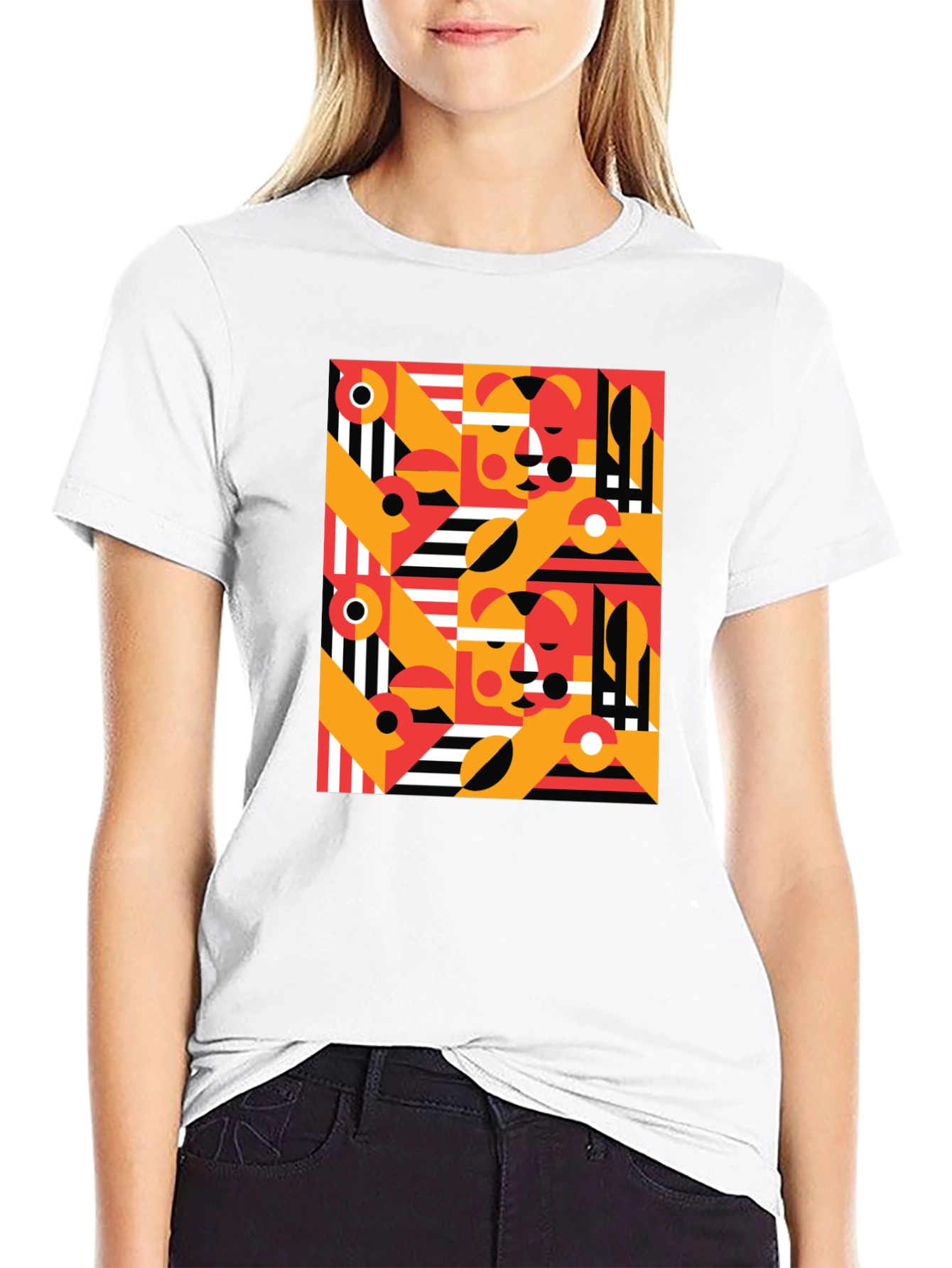 Abstract Geometric Pattern Black T-Shirt