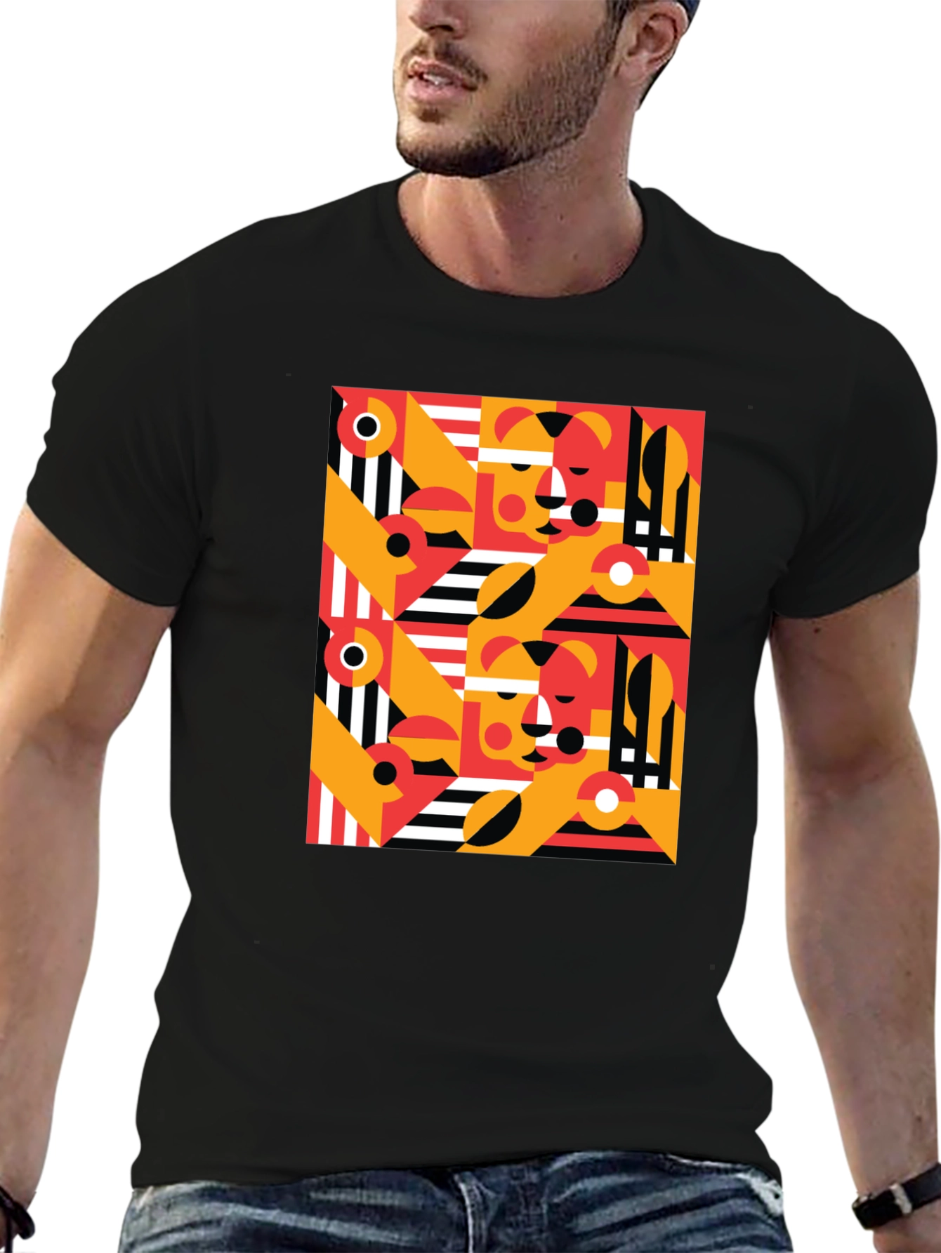 Abstract Geometric Pattern Black T-Shirt