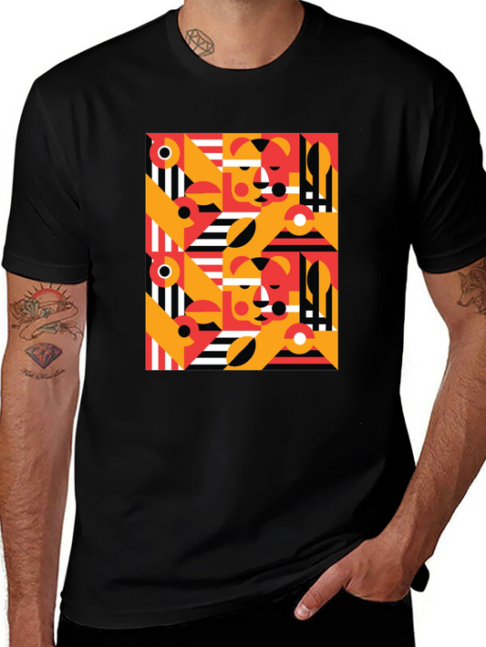Abstract Geometric Pattern Black T-Shirt
