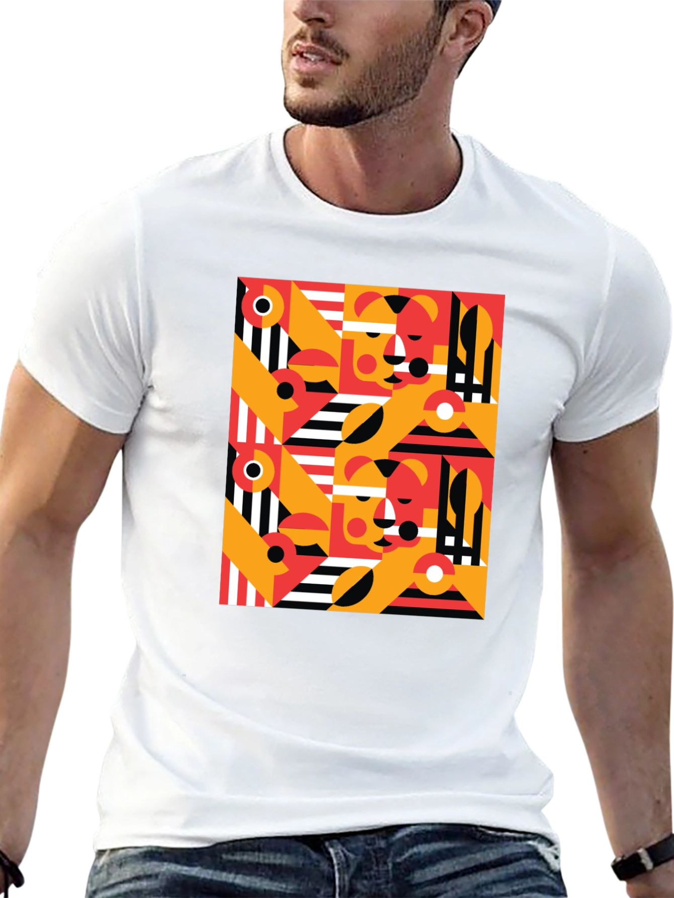 Abstract Geometric Pattern Black T-Shirt