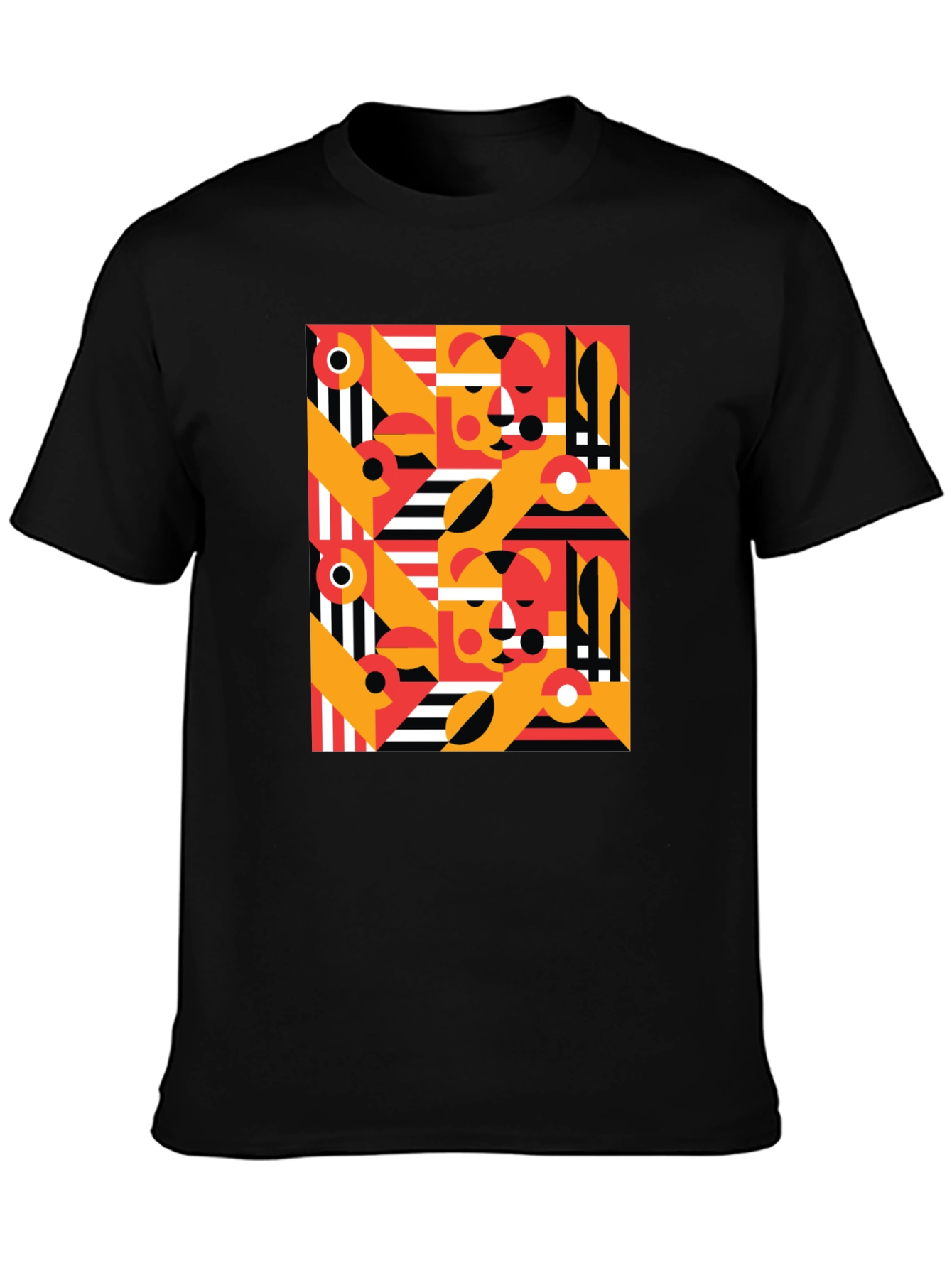 Abstract Geometric Pattern Black T-Shirt