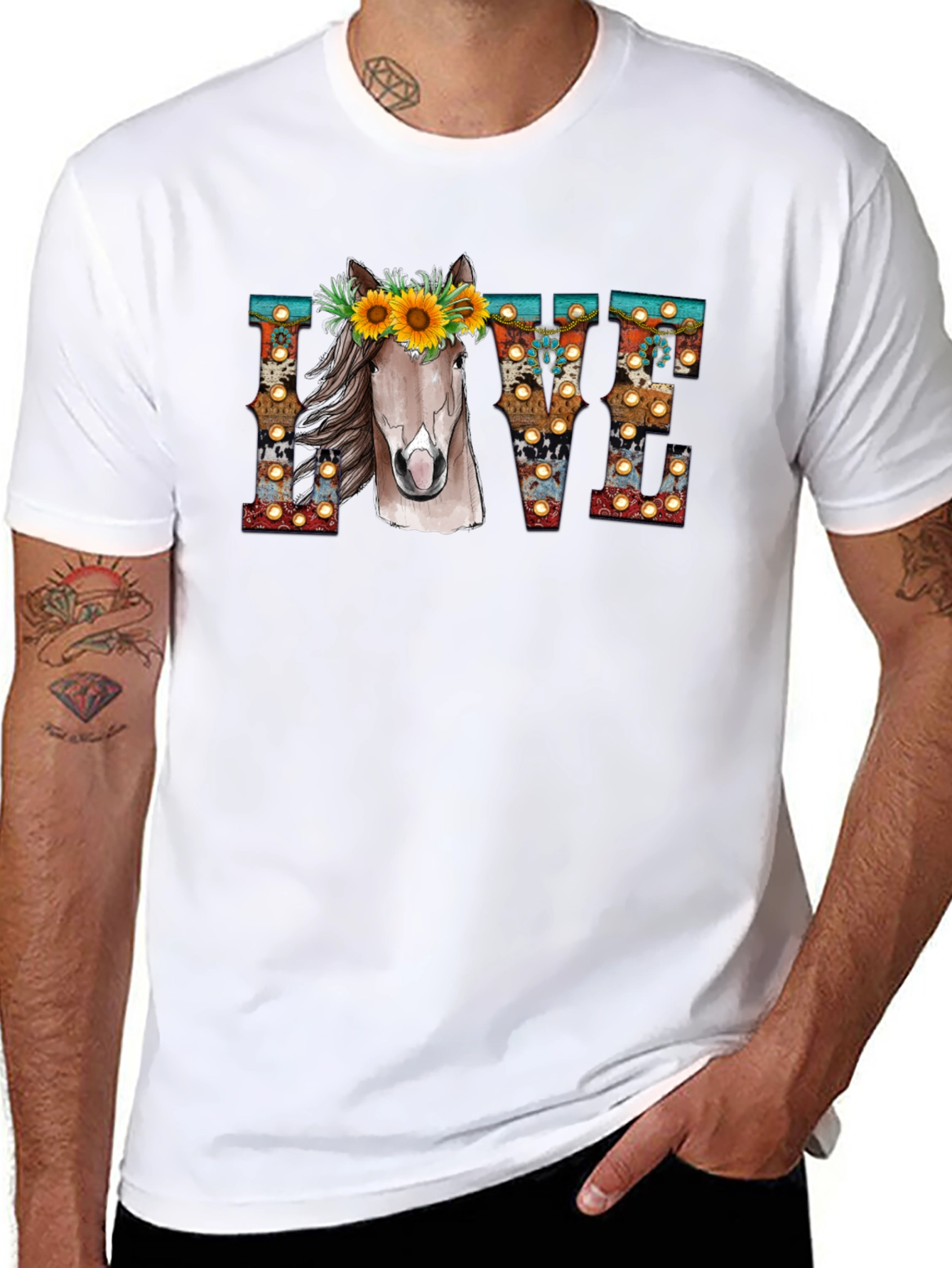 LOVE Horse Sunflower Graphic T-Shirt