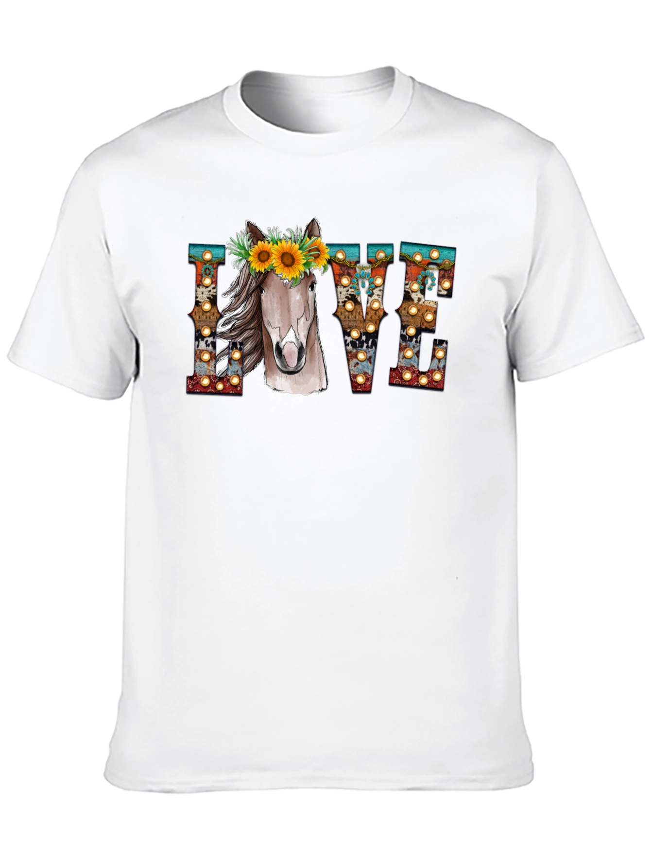 LOVE Horse Sunflower Graphic T-Shirt