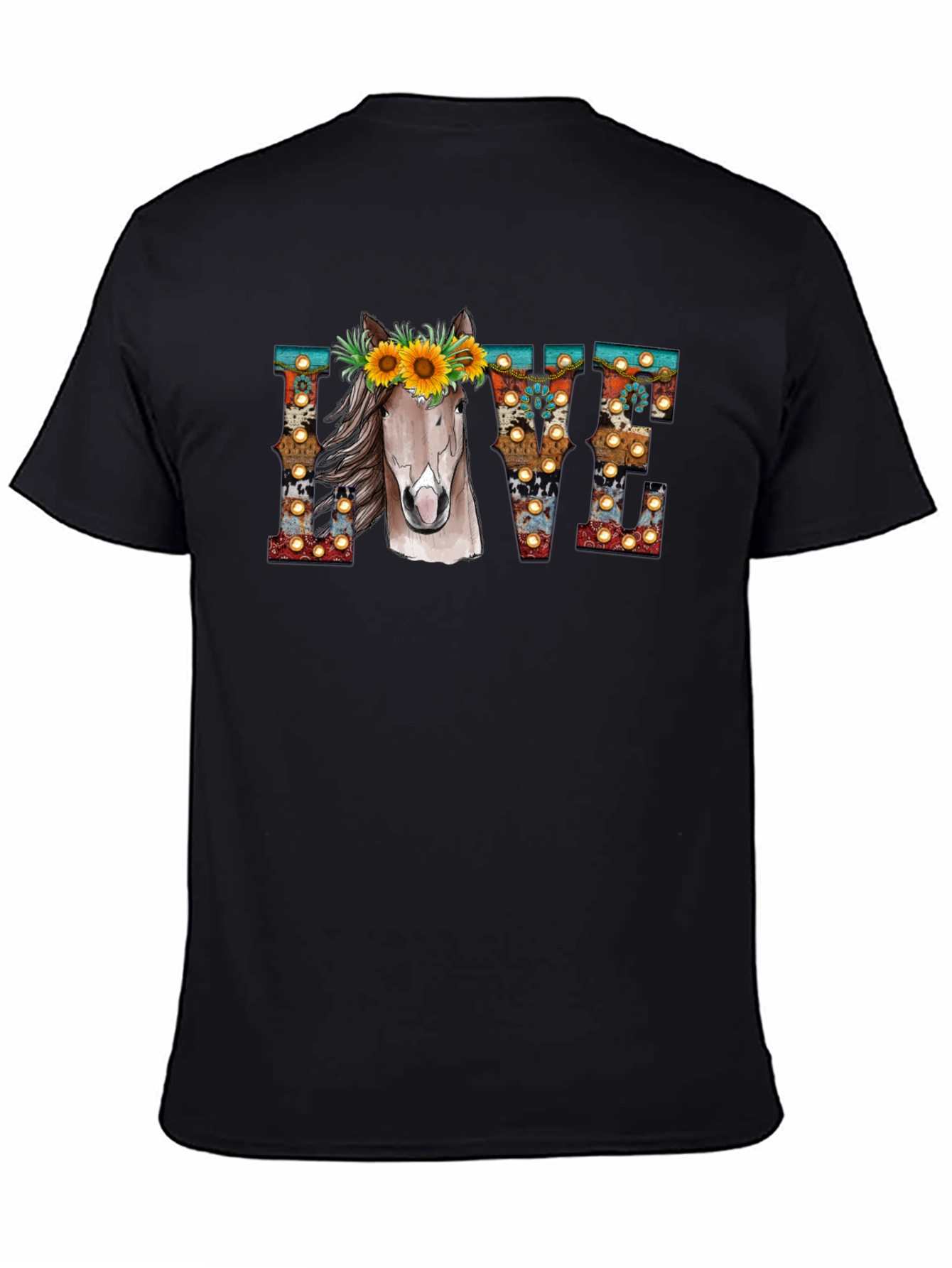 LOVE Horse Sunflower Graphic T-Shirt