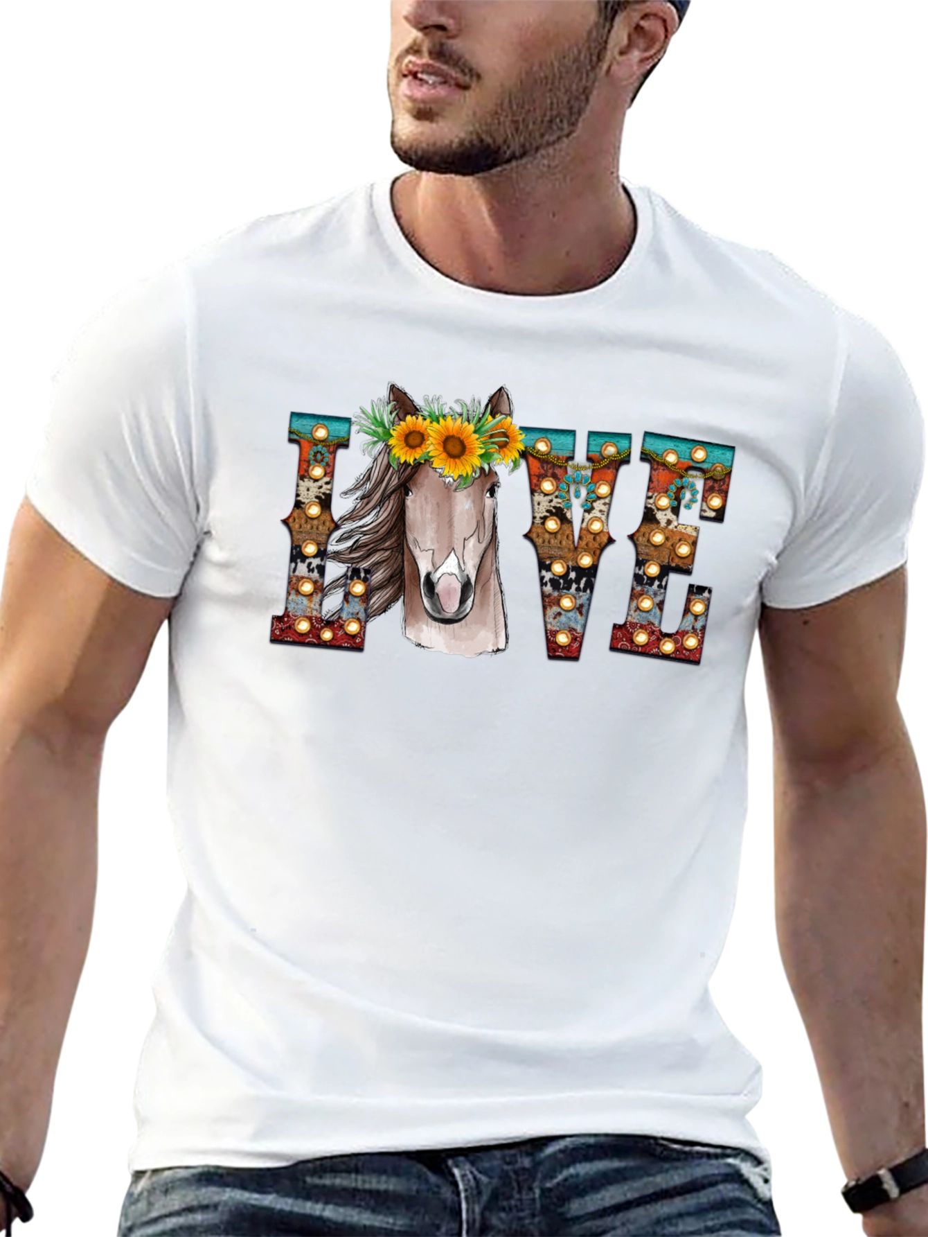 LOVE Horse Sunflower Graphic T-Shirt