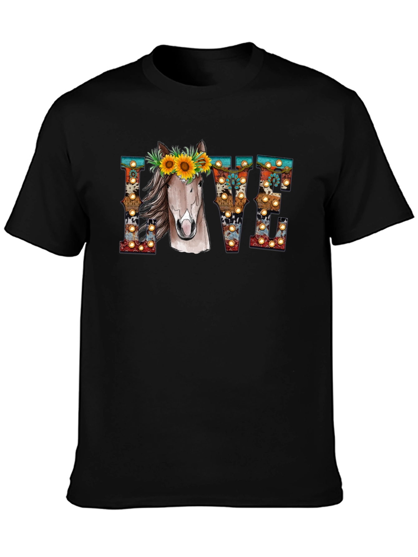 LOVE Horse Sunflower Graphic T-Shirt