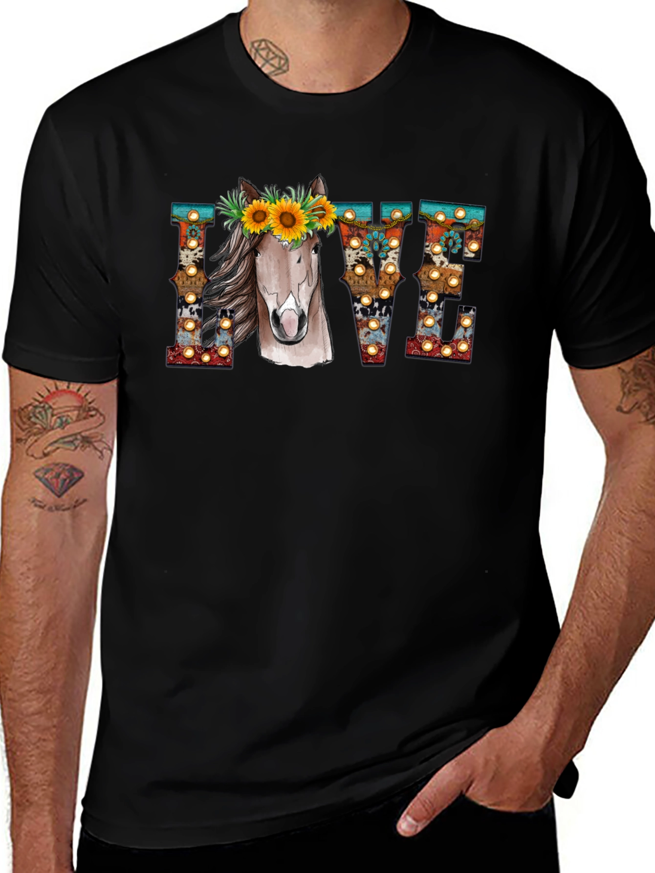 LOVE Horse Sunflower Graphic T-Shirt