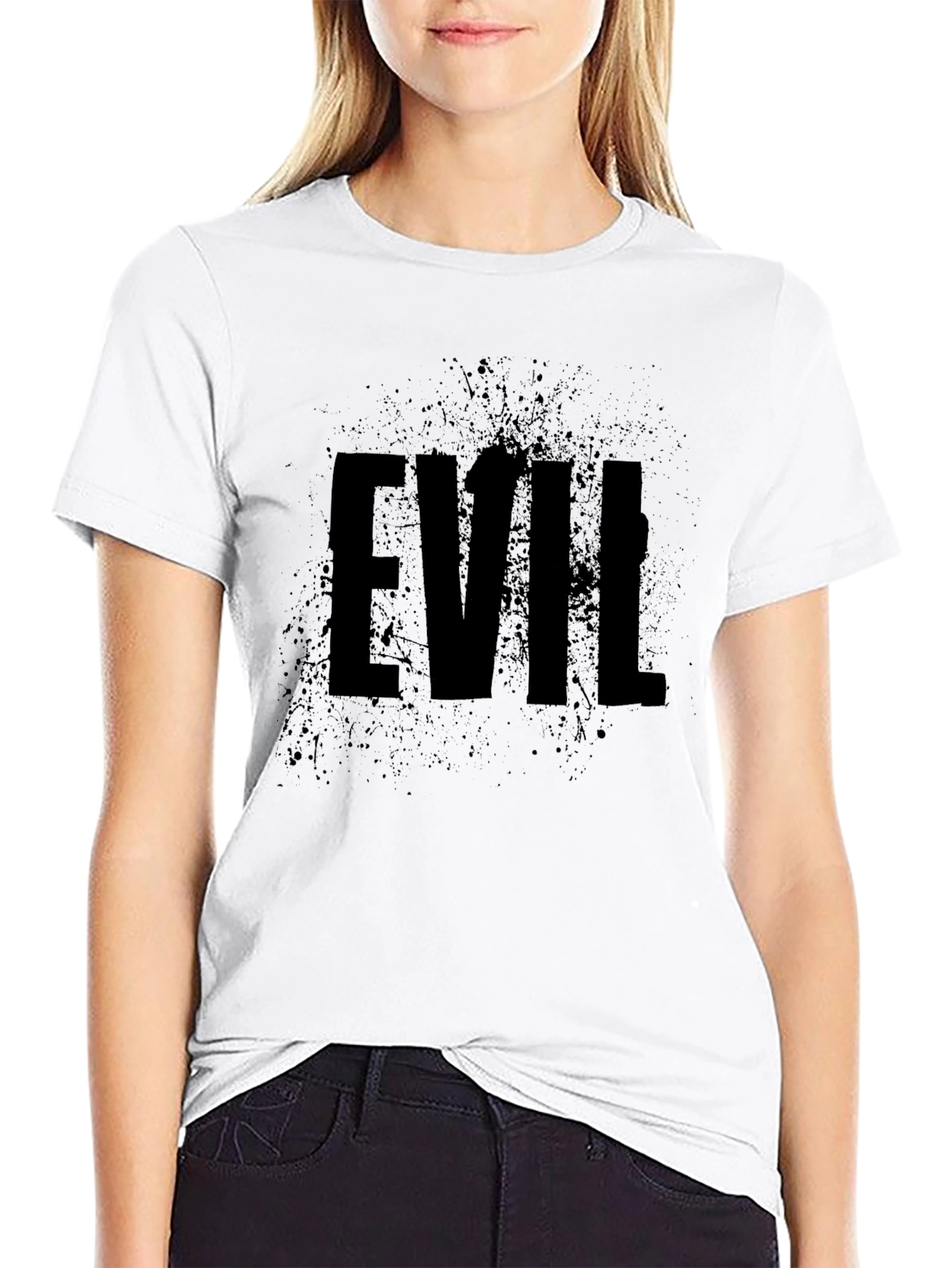 Mens Black EVIL Graphic Print Crew Neck T-Shirt