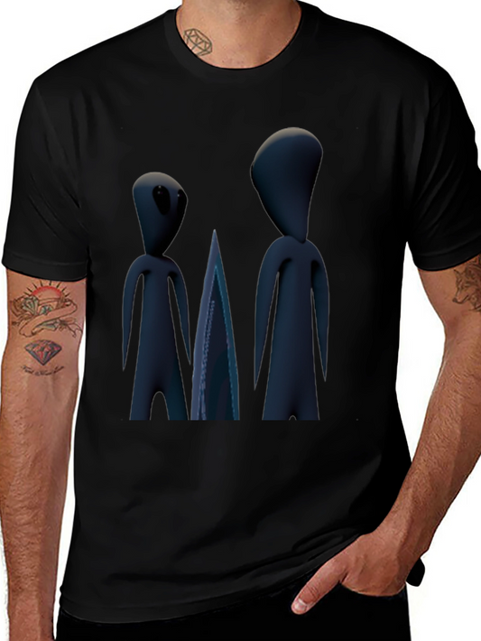 Unique Alien Duo Graphic Tee - Black Cotton Comfort