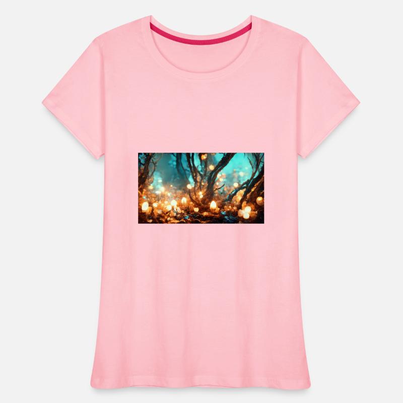 Colorful fairy lights in an enchanted forest