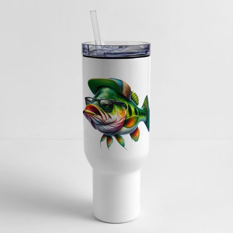 Cool Bass Fish with Green Hat and Glasses