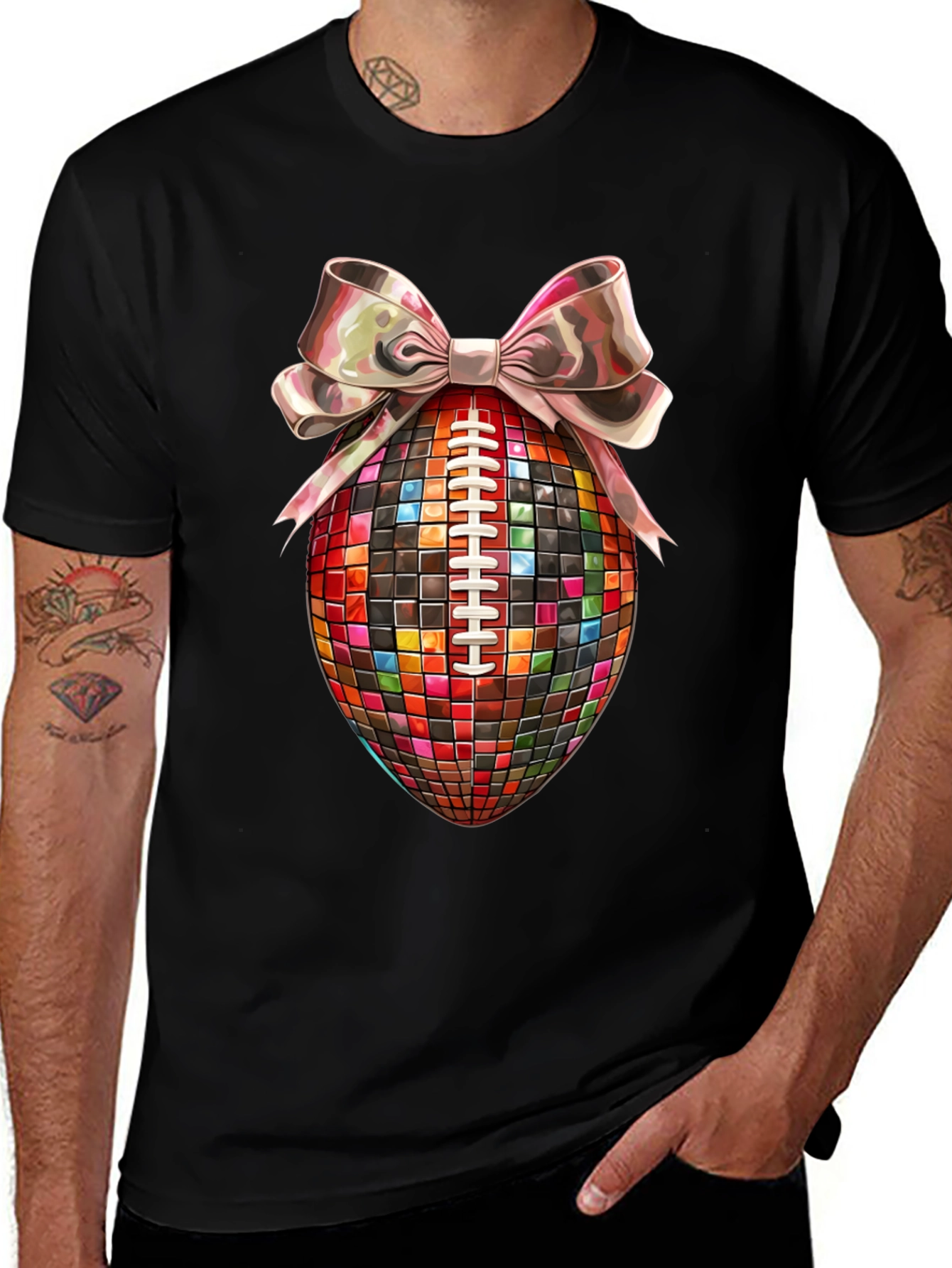 Disco Ball Football Bow T-Shirt