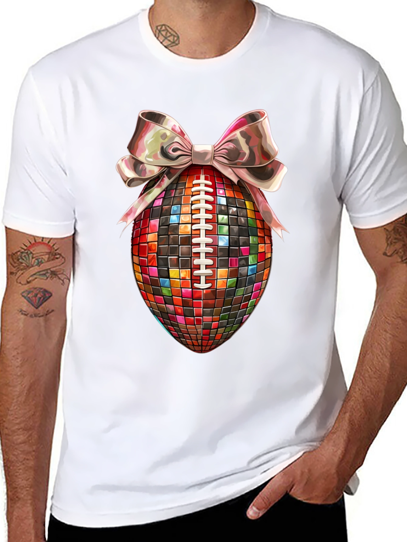 Disco Ball Football Bow T-Shirt