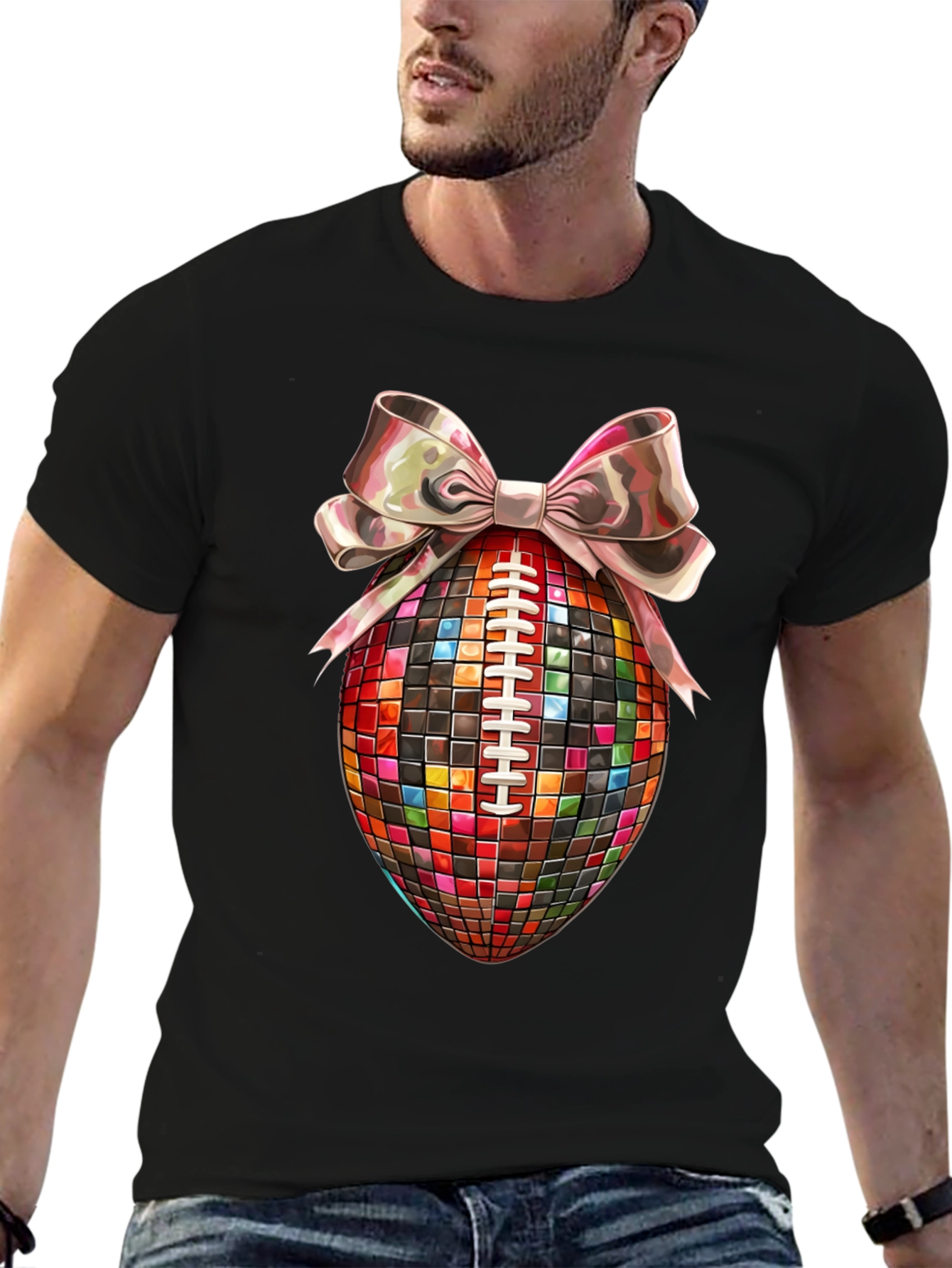 Disco Ball Football Bow T-Shirt