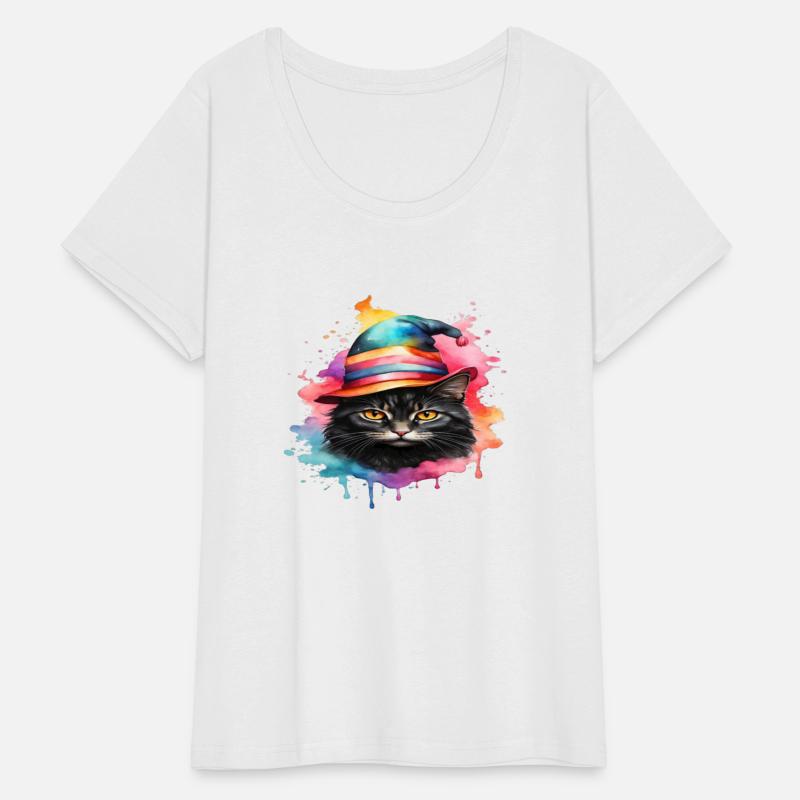 Cute black cat face wearing magic hat logo facing