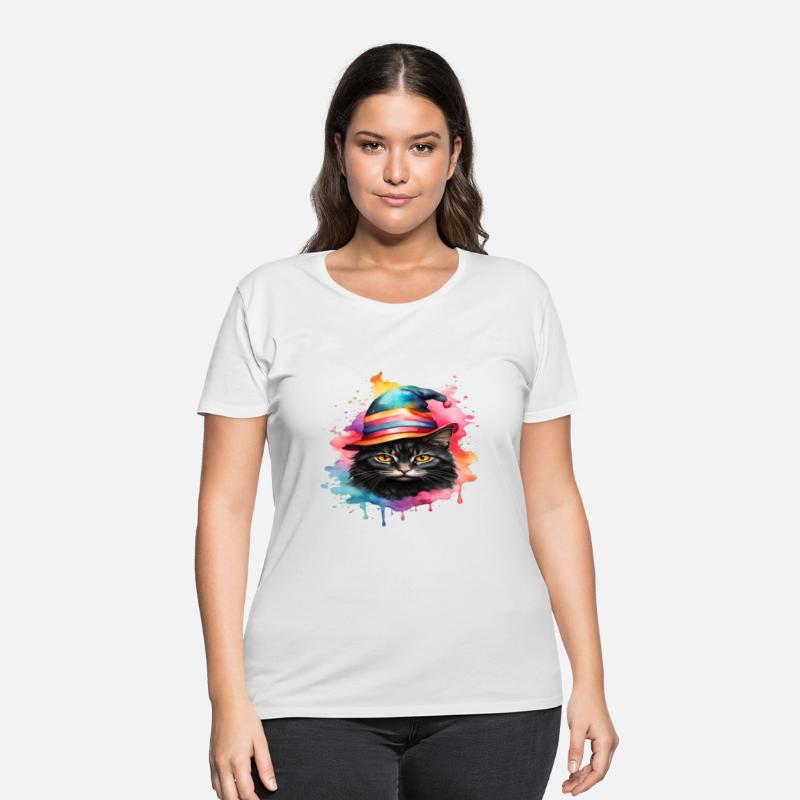 Cute black cat face wearing magic hat logo facing