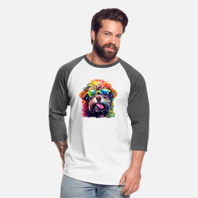 Cute Dog with Colorful Glasses shows Tongue