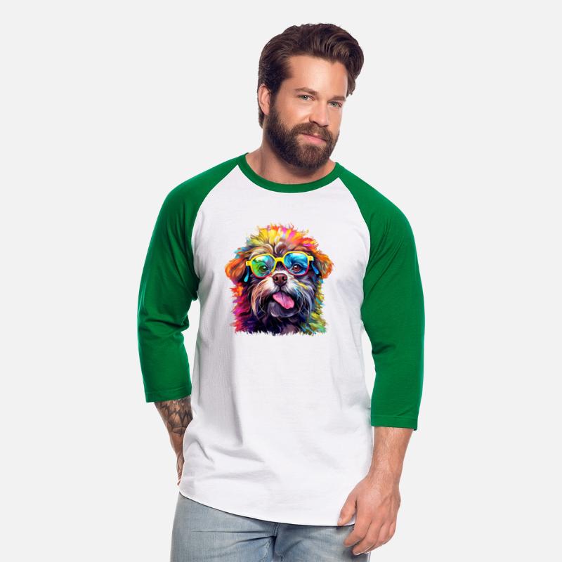 Cute Dog with Colorful Glasses shows Tongue