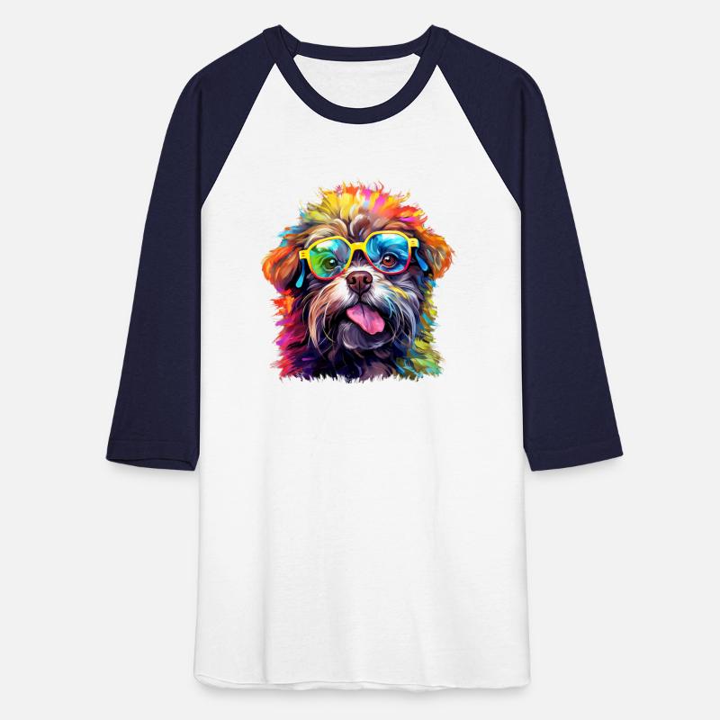 Cute Dog with Colorful Glasses shows Tongue