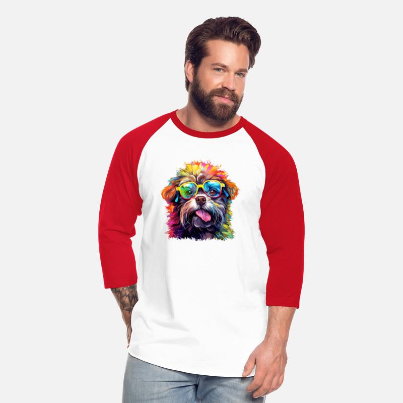 Cute Dog with Colorful Glasses shows Tongue