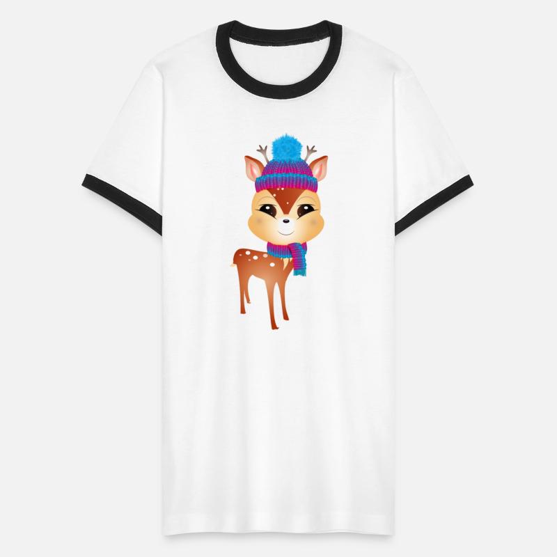 cute little deer with bobble hat and scarf