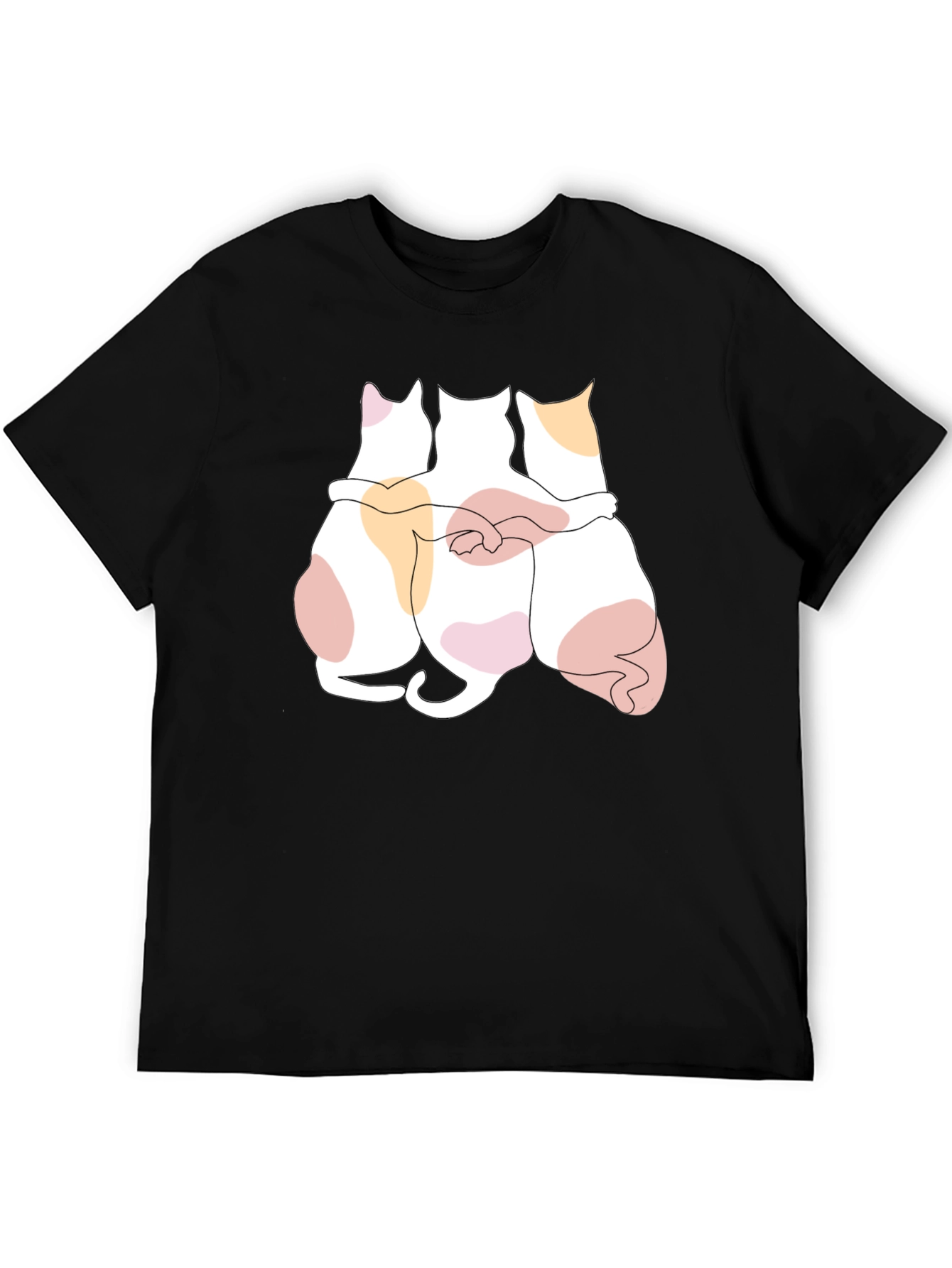 Cats Hugging Graphic Black T-Shirt